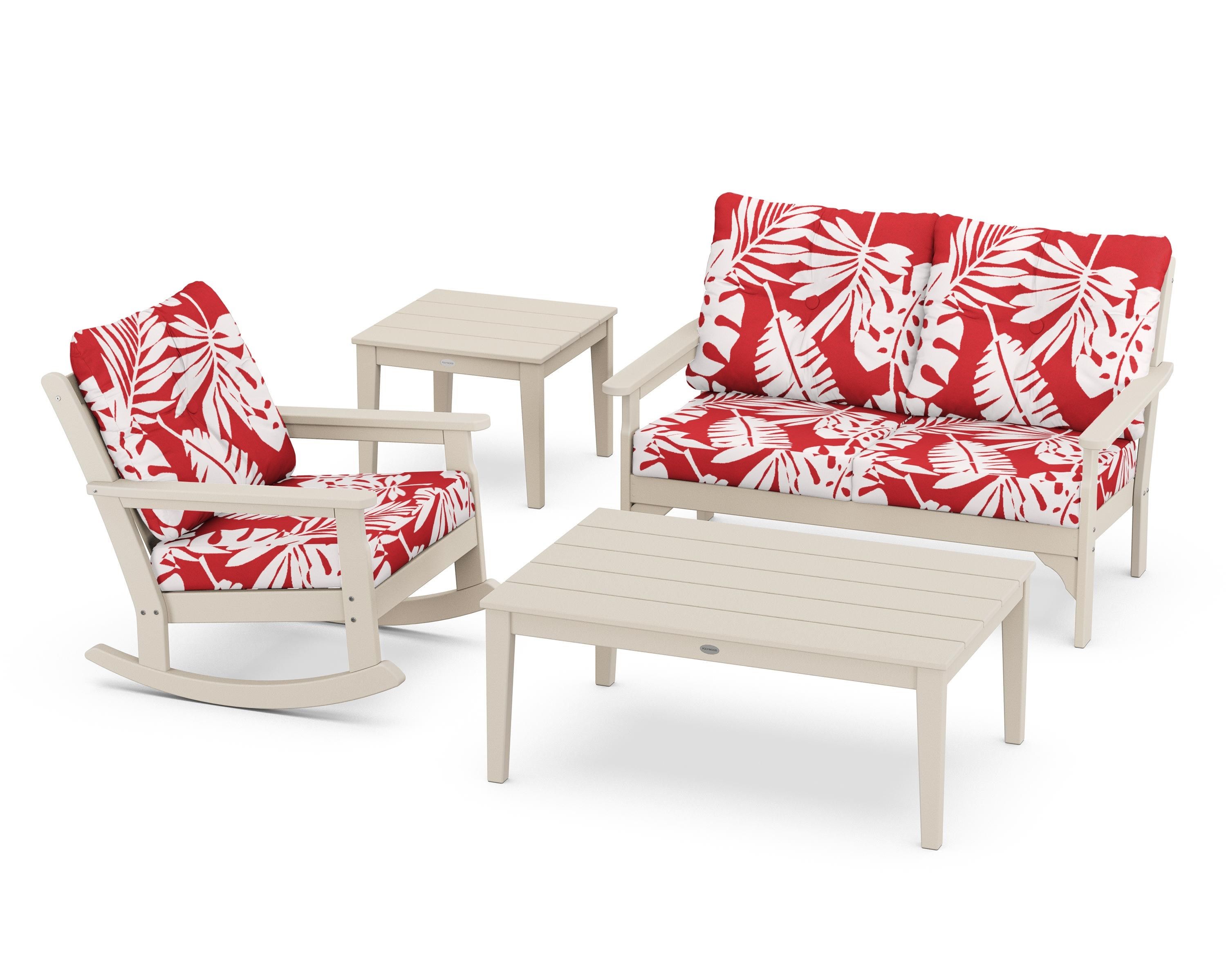 POLYWOOD® Vineyard 4-Piece Deep Seating Rocker Set in Sand / Leaf Crimson