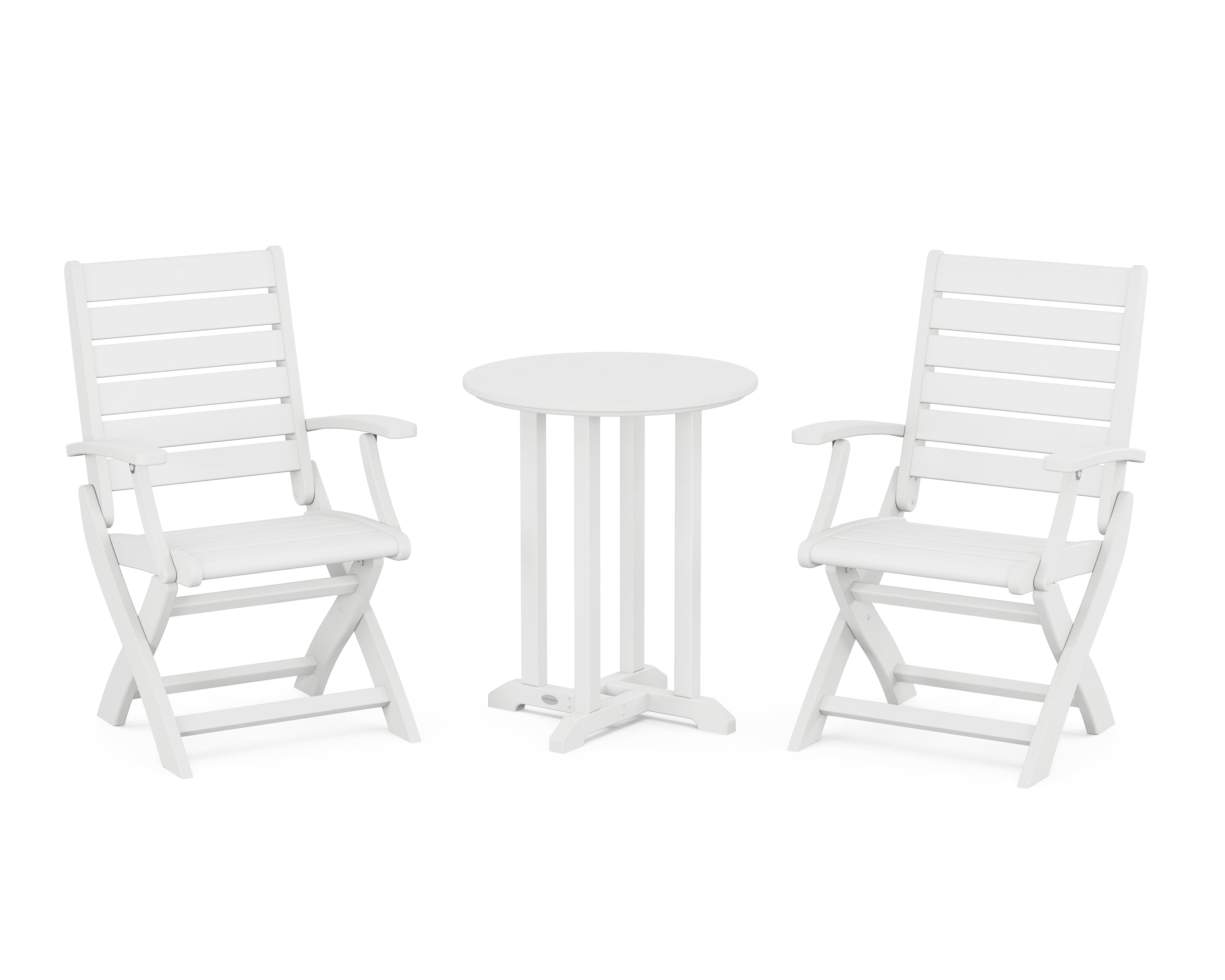 POLYWOOD® Signature Folding Chair 3-Piece Round Farmhouse Bistro Dining Set in White