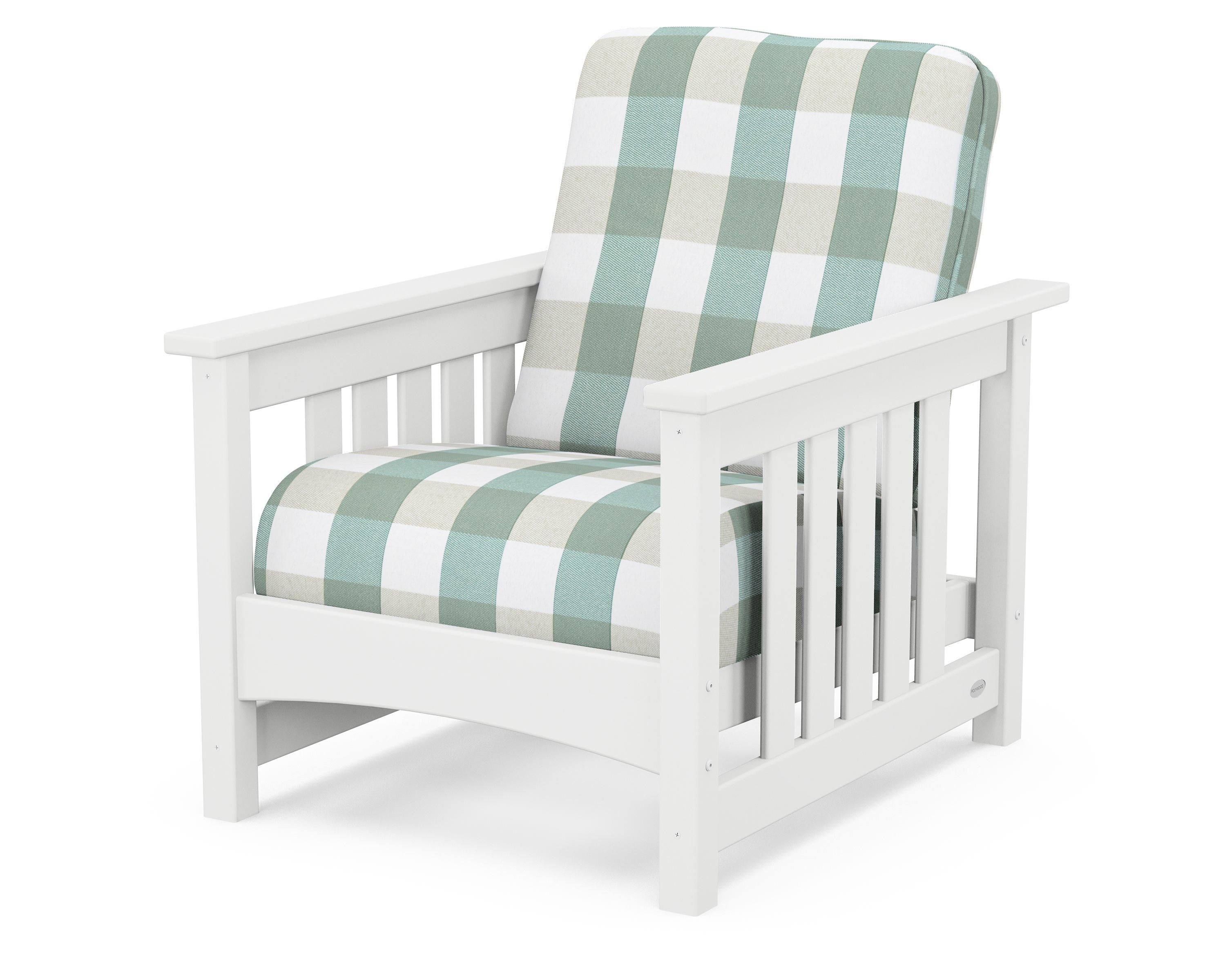 POLYWOOD® Club Mission Chair in White / Buffalo Plaid Glacier Spa