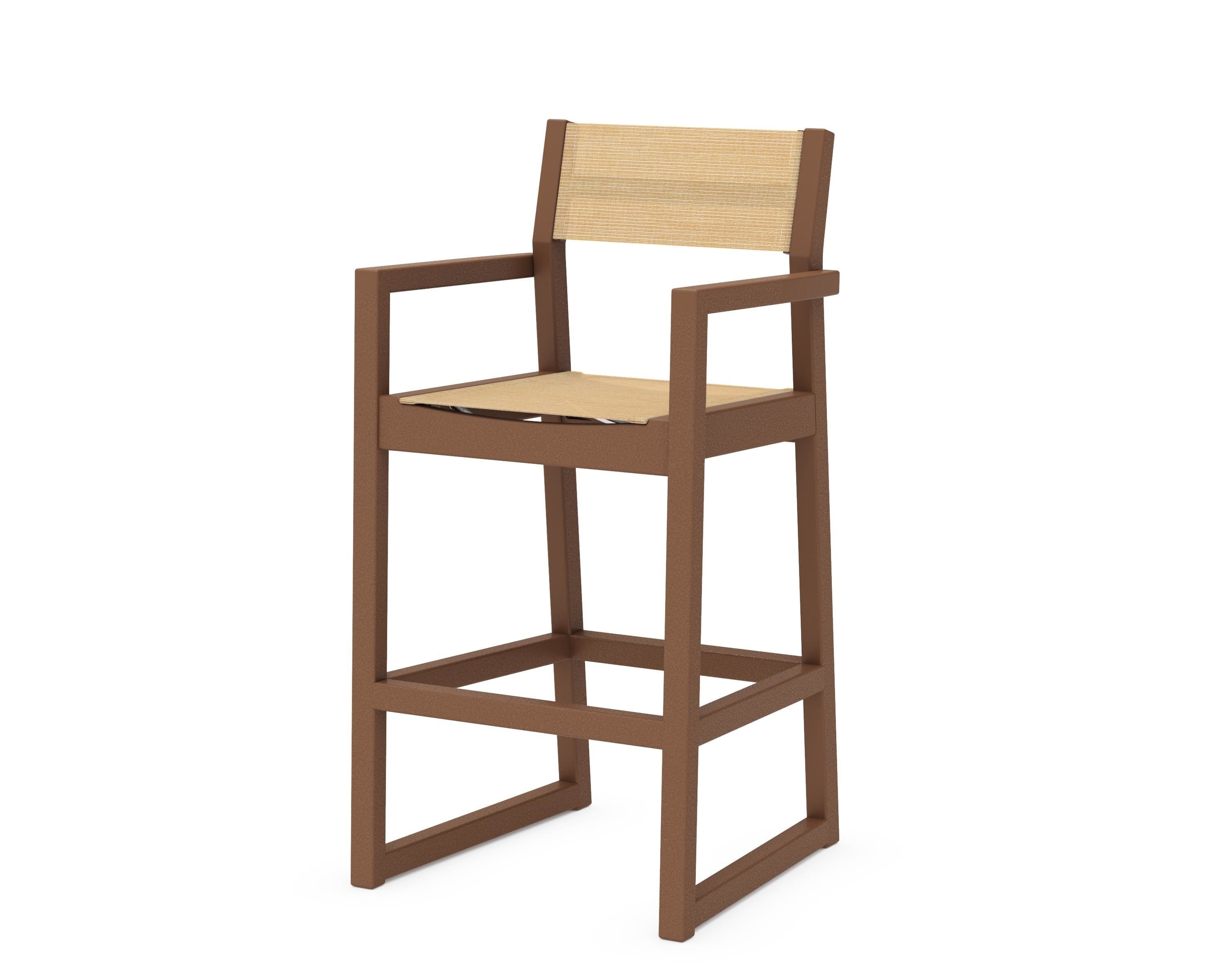 POLYWOOD® EDGE Sling Bar Arm Chair in Teak / Dupioni Apricot Sling