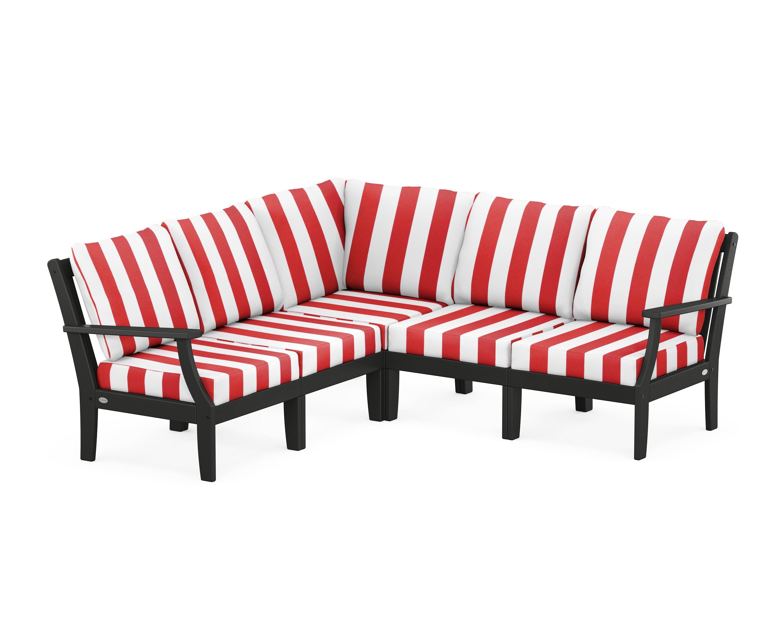 POLYWOOD® Braxton Modular 5-Piece Deep Seating Set in Black / Cabana Stripe Crimson