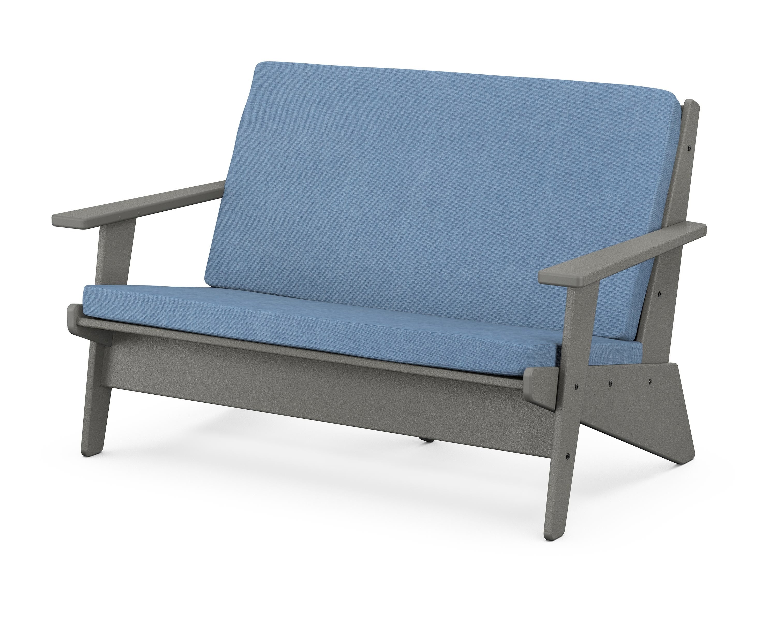 POLYWOOD® Riviera Modern Lounge Loveseat in Slate Grey / Sky Blue