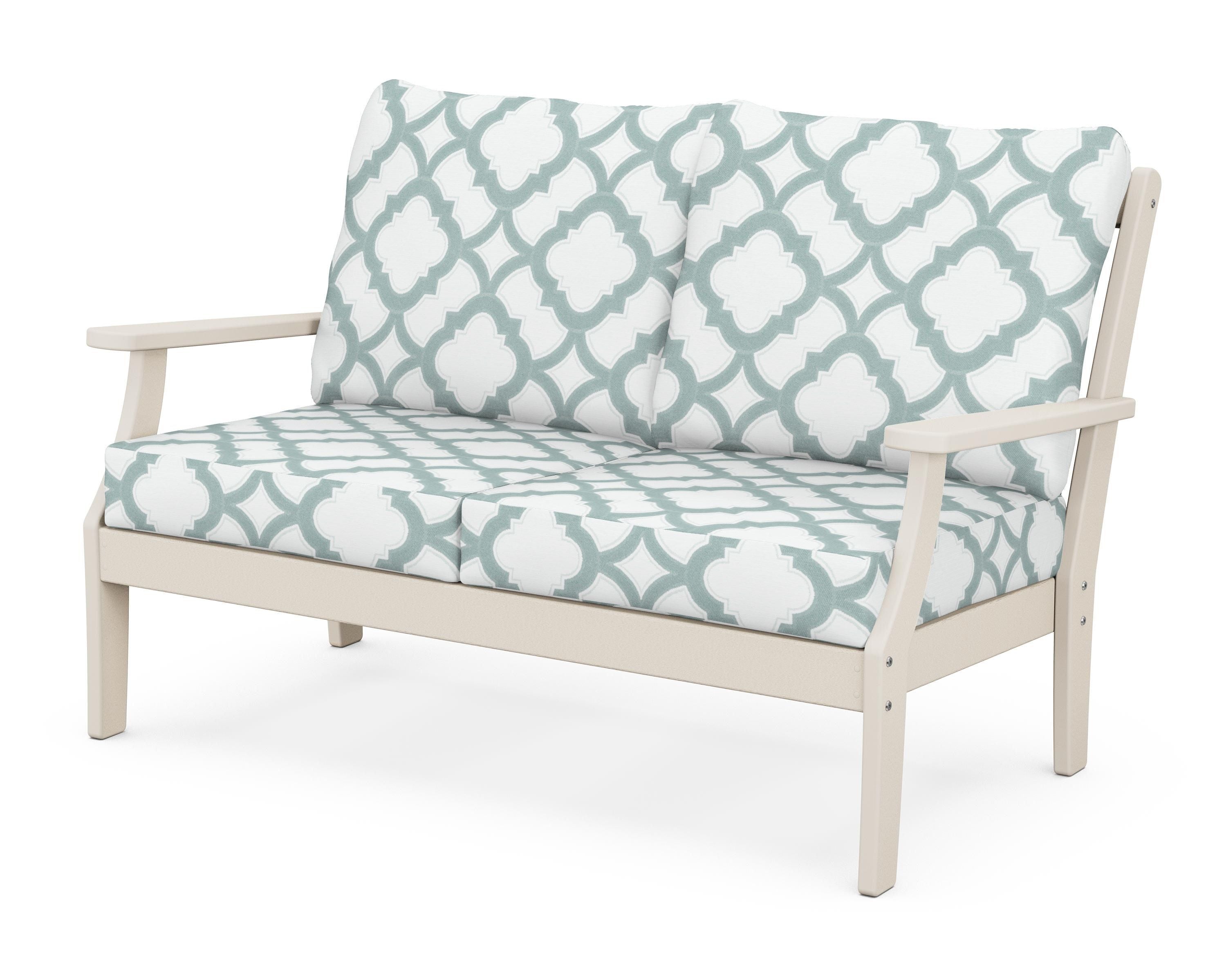 POLYWOOD® Braxton Deep Seating Loveseat in Sand / Trellis Glacier Spa
