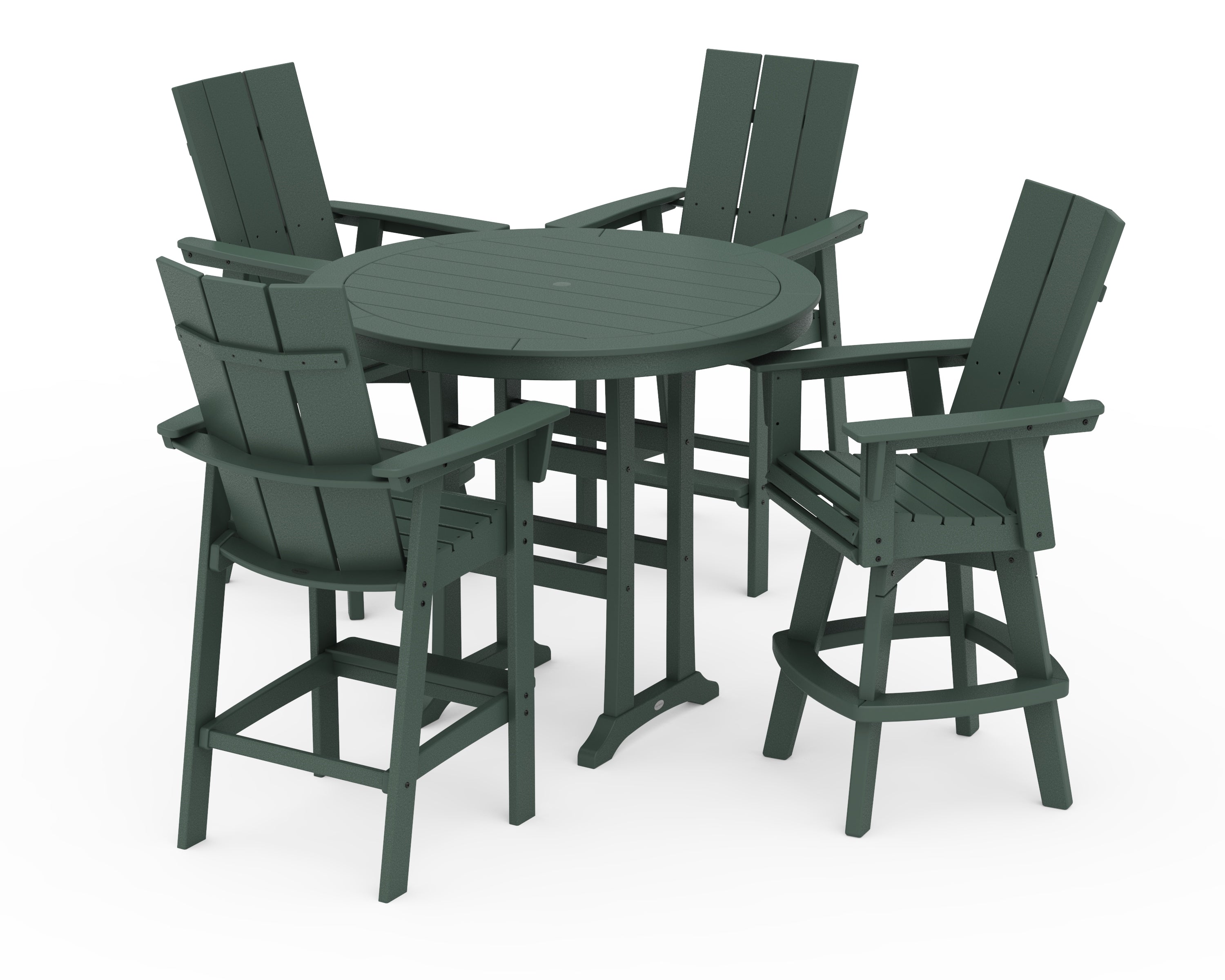 POLYWOOD® Modern Adirondack 5-Piece Nautical Trestle Round Bar Set with Swivels in Green