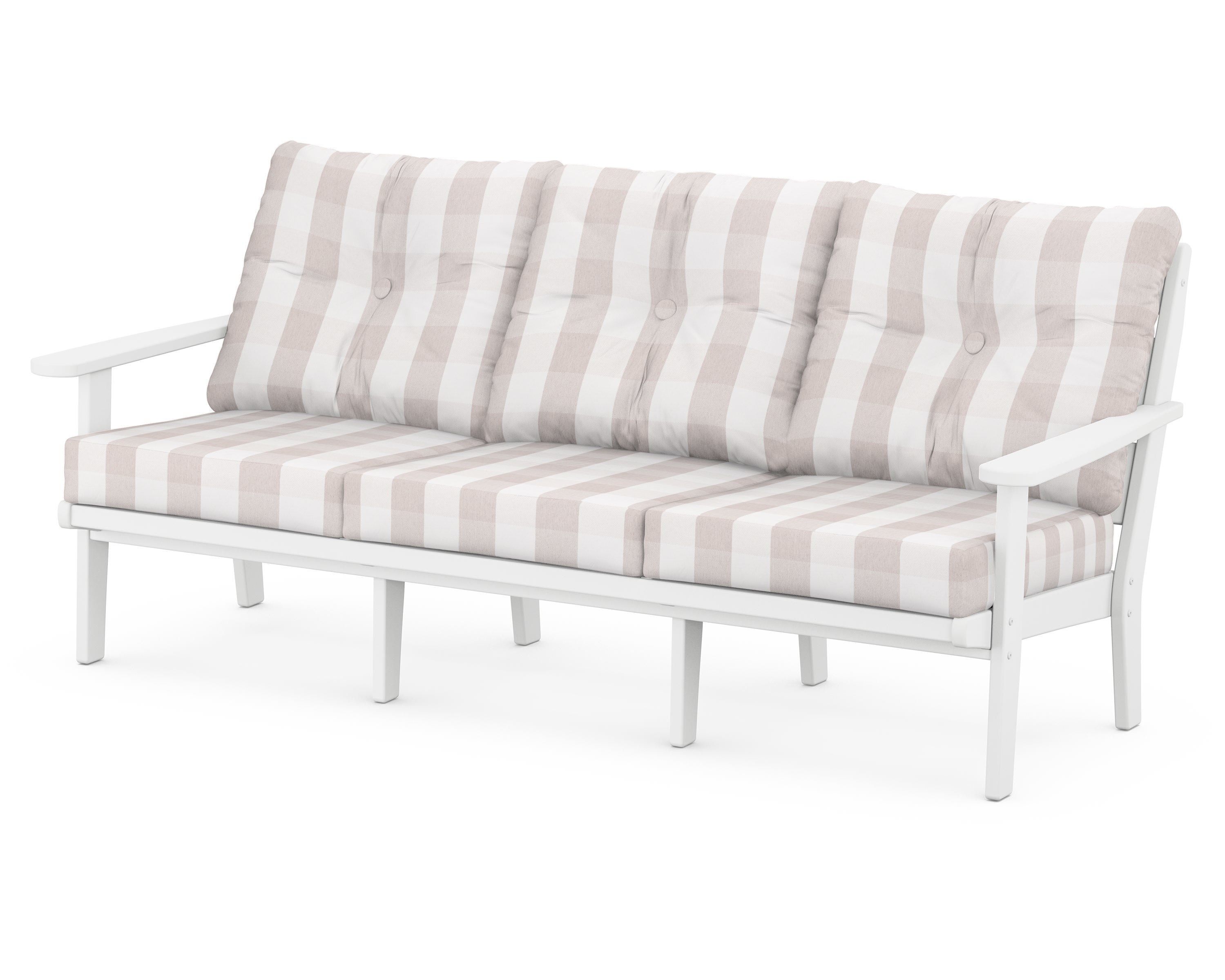 POLYWOOD® Lakeside Deep Seating Sofa in White / Buffalo Plaid Dune Burlap