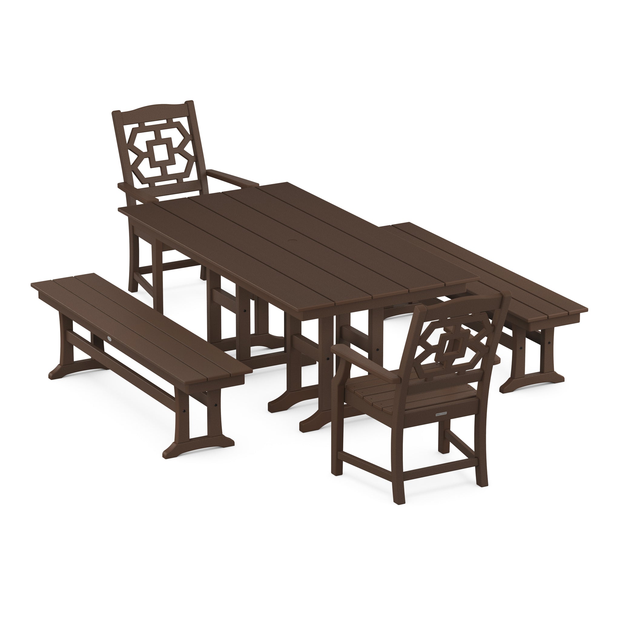 Chinoiserie 5-Piece Farmhouse Dining Set with Benches