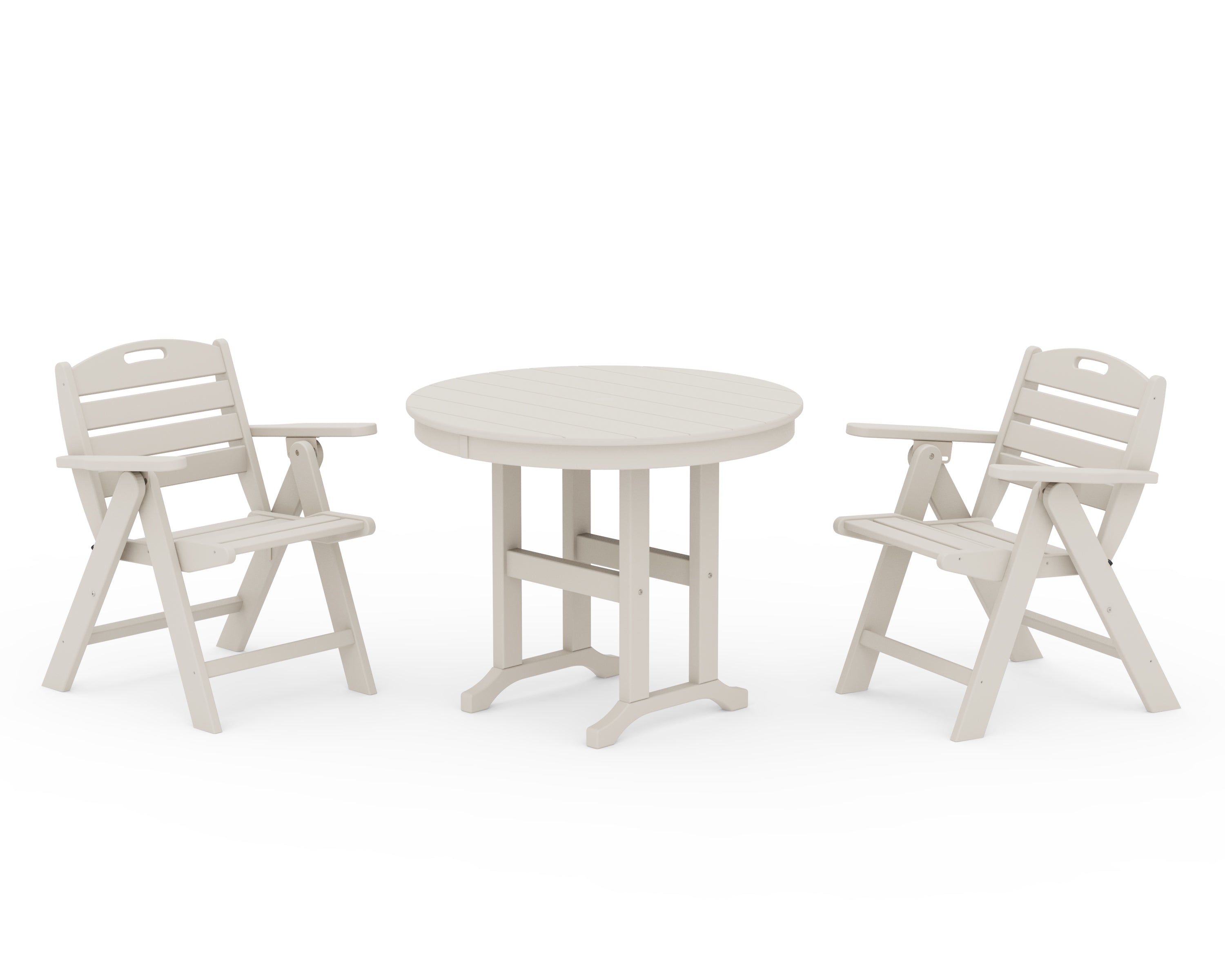 POLYWOOD® Nautical Folding Lowback Chair 3-Piece Round Dining Set in Sand
