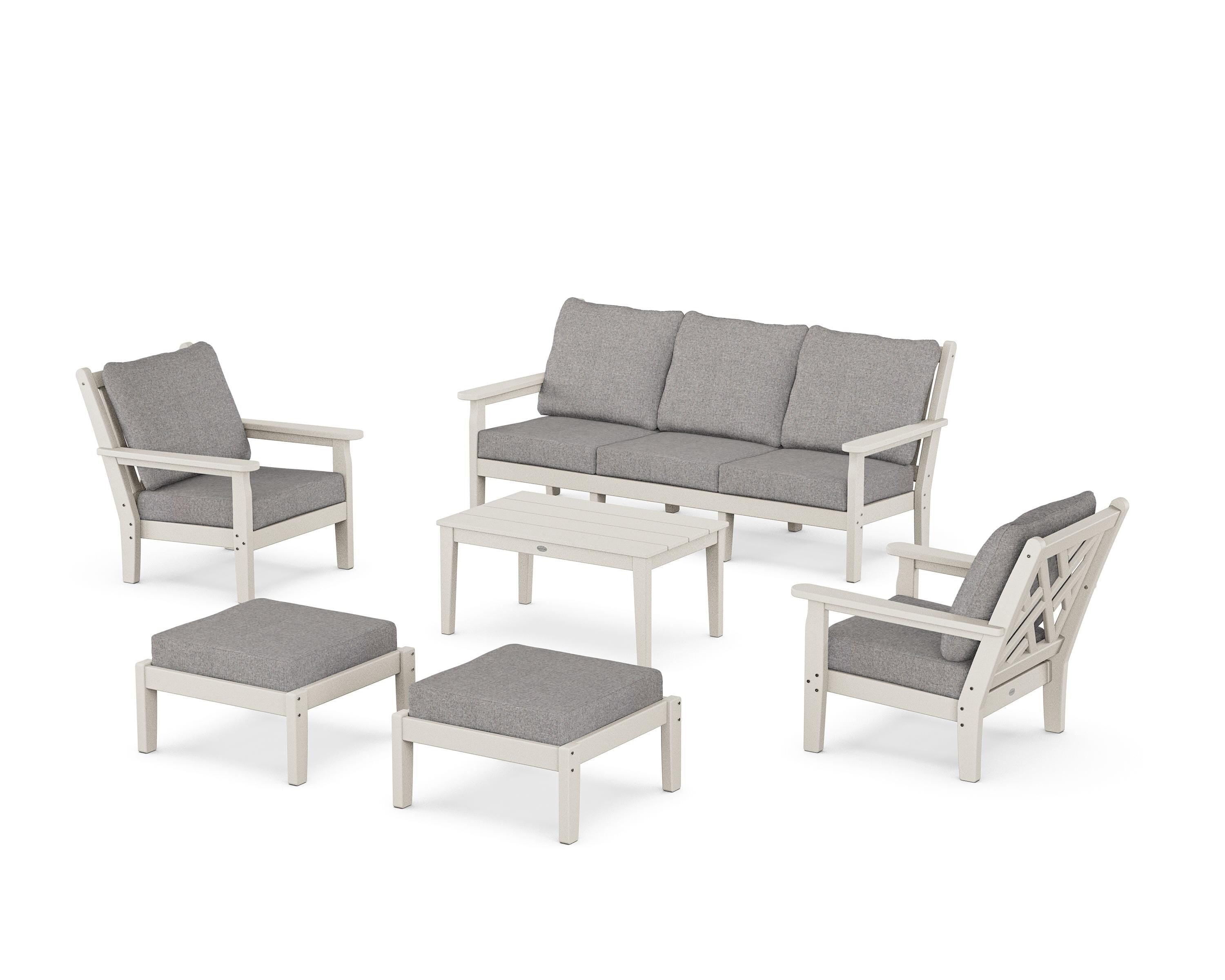 POLYWOOD® Chippendale 6-Piece Lounge Sofa Set in Sand / Grey Mist