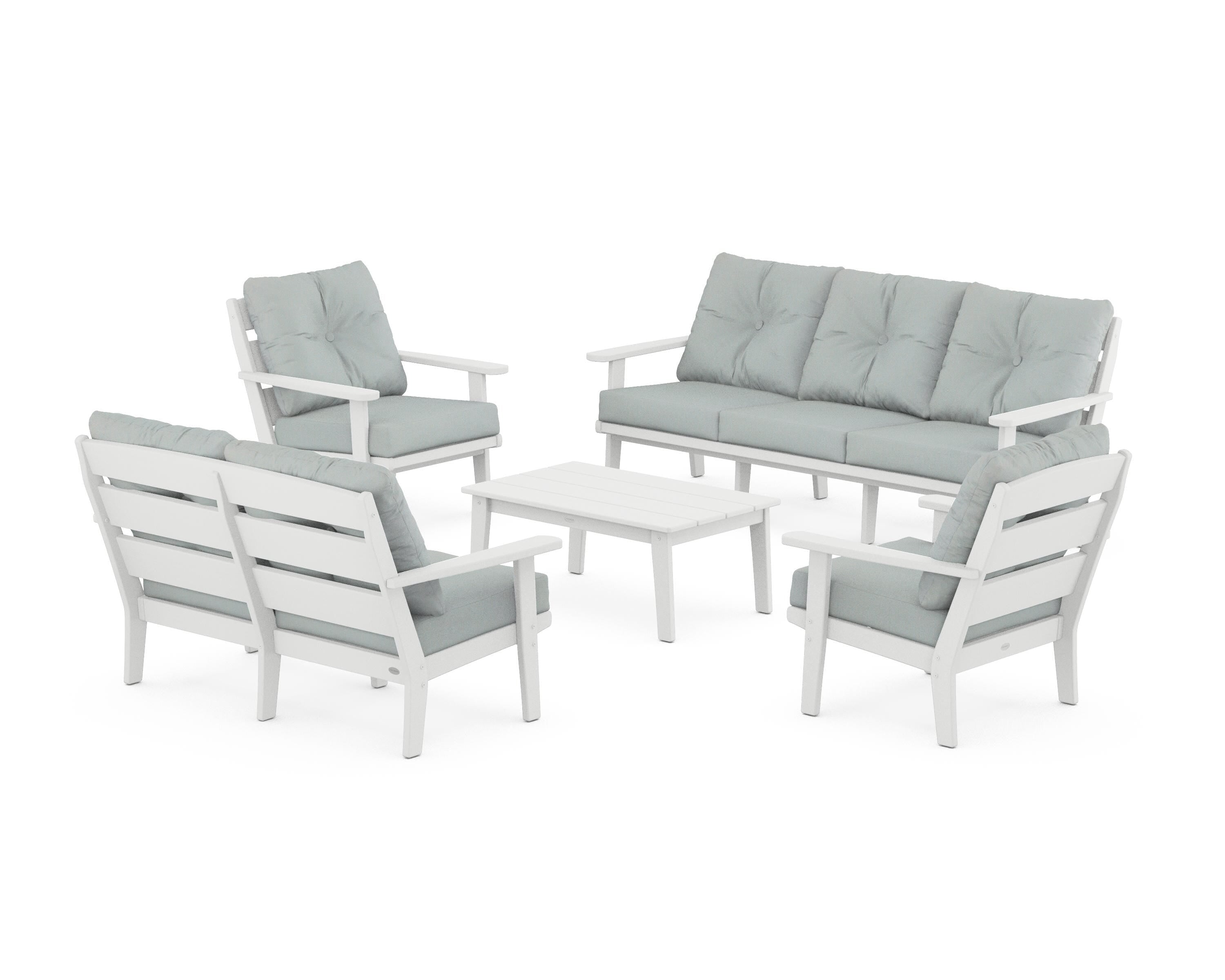 POLYWOOD® Lakeside 5-Piece Lounge Sofa Set in White / Spa