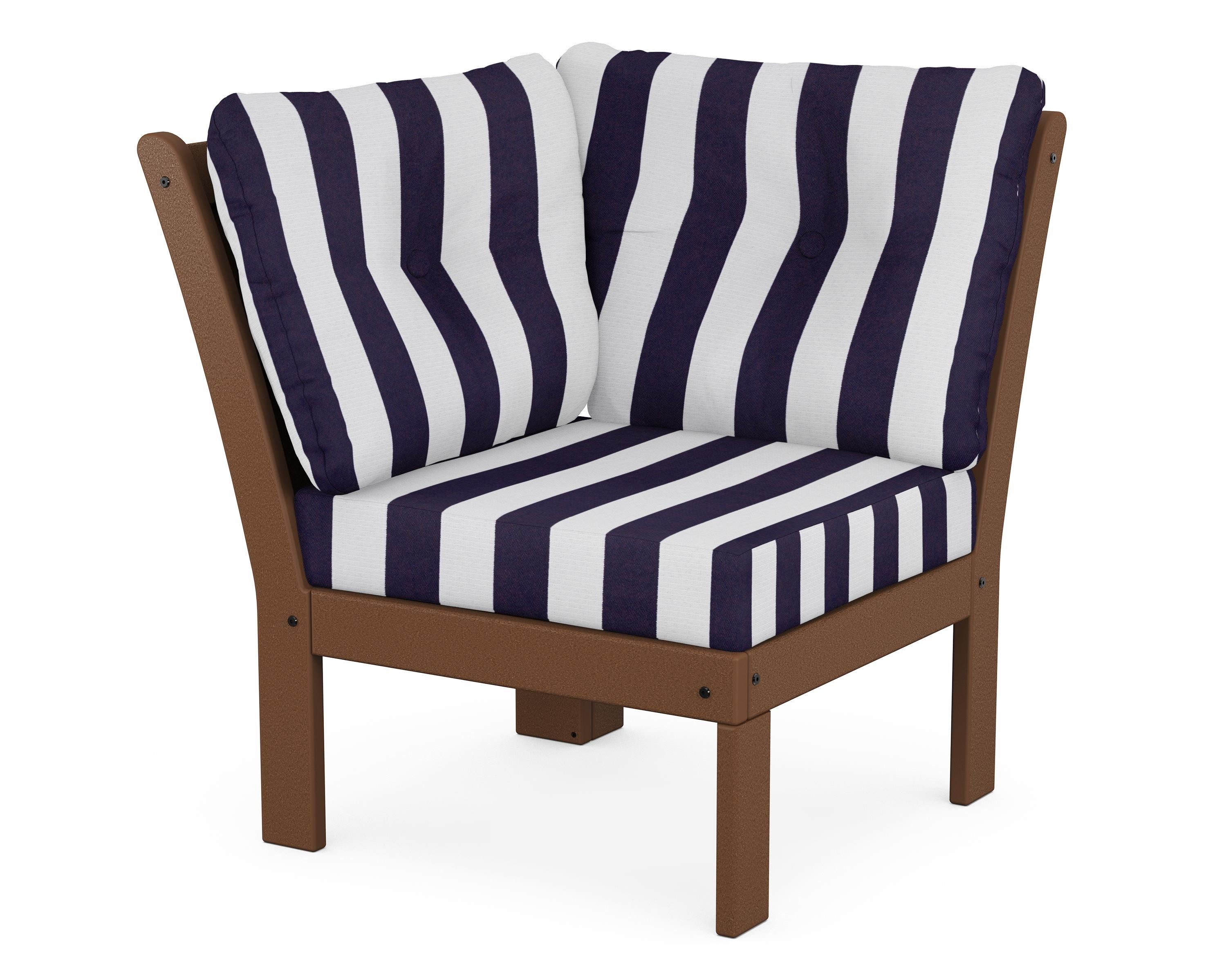 POLYWOOD® Vineyard Modular Corner Chair in Teak / Cabana Stripe Navy