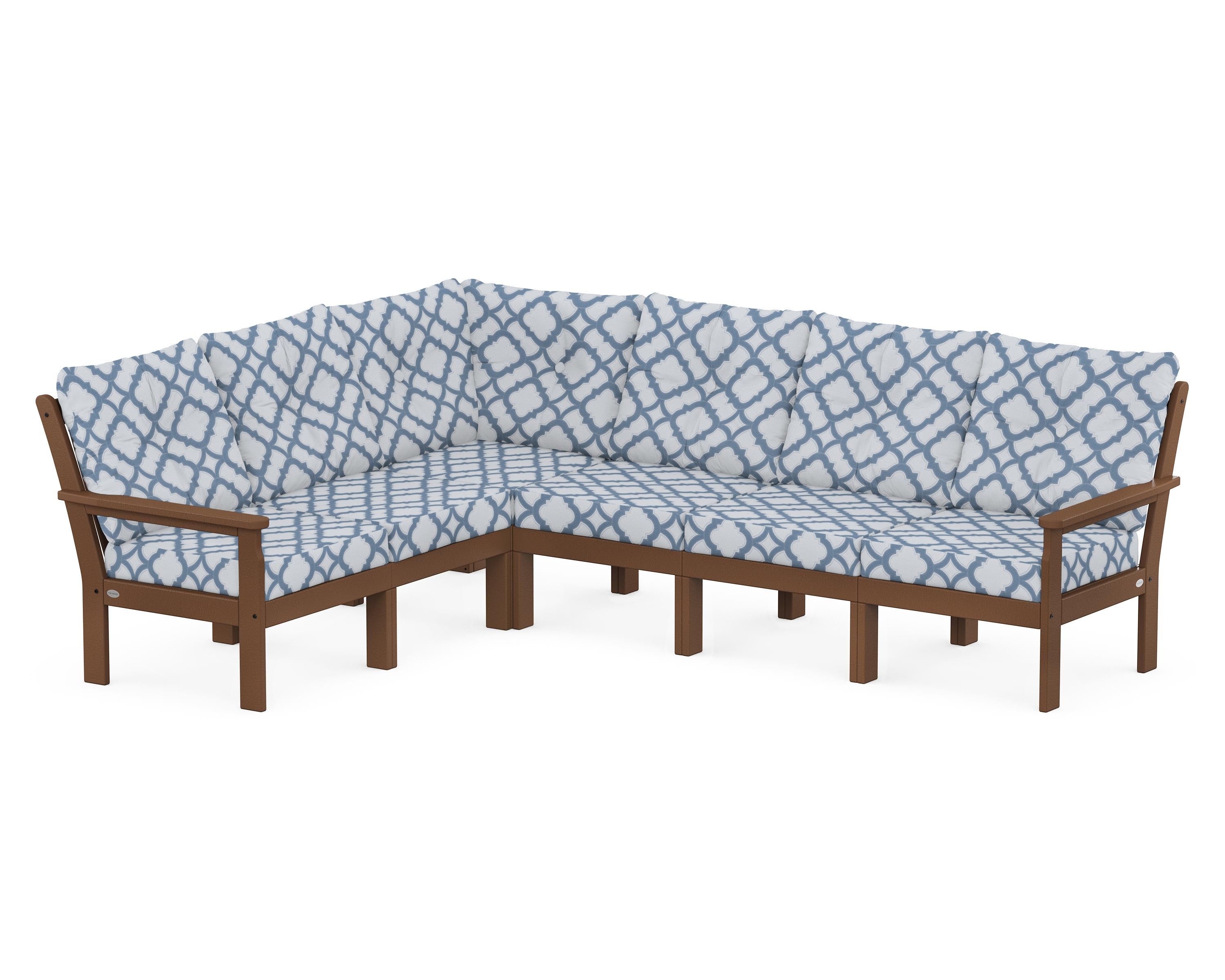 POLYWOOD® Vineyard 6-Piece Sectional in Teak / Trellis Sky Blue