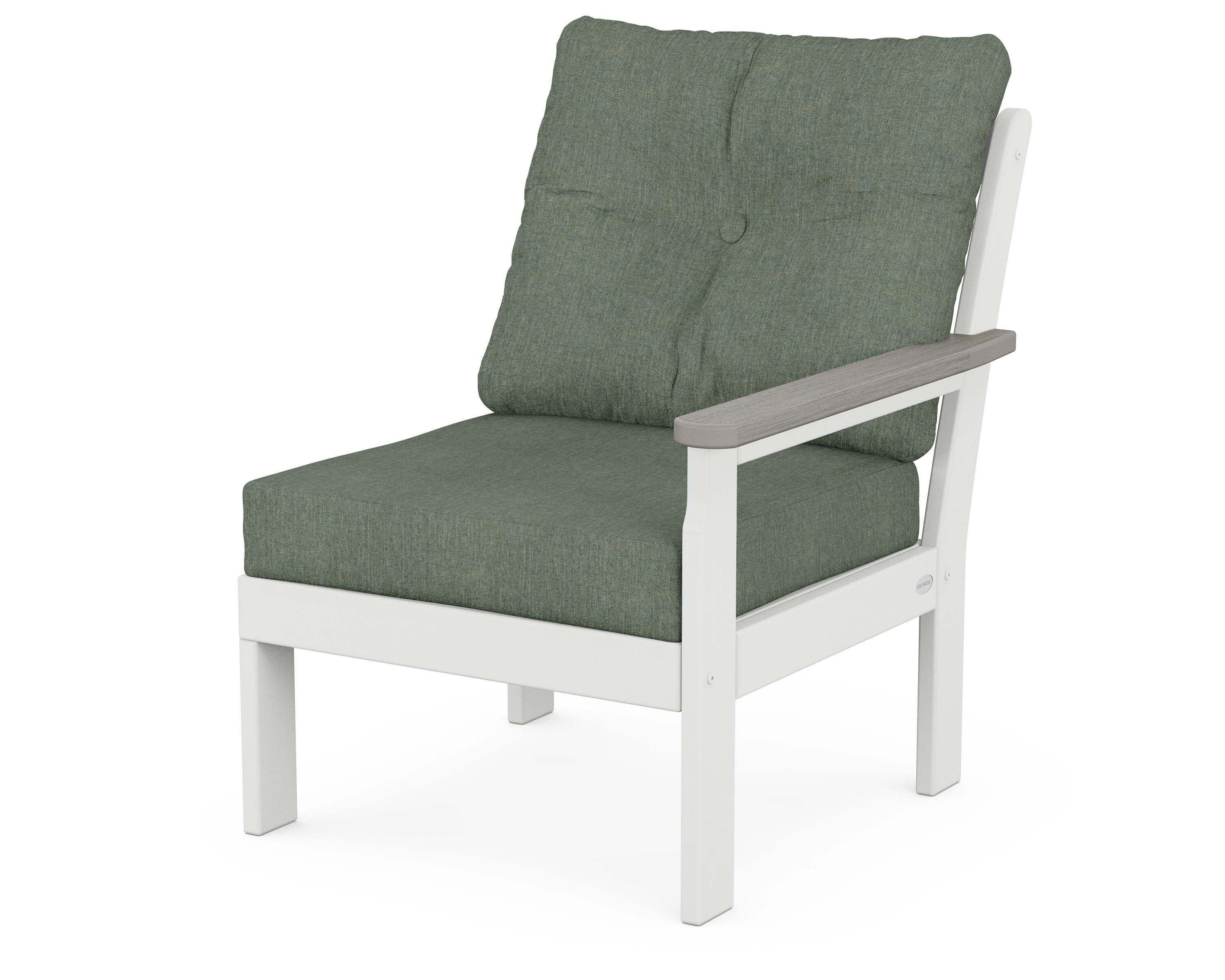 POLYWOOD® Vineyard Modular Right Arm Chair in White / Driftwood / Cast Sage
