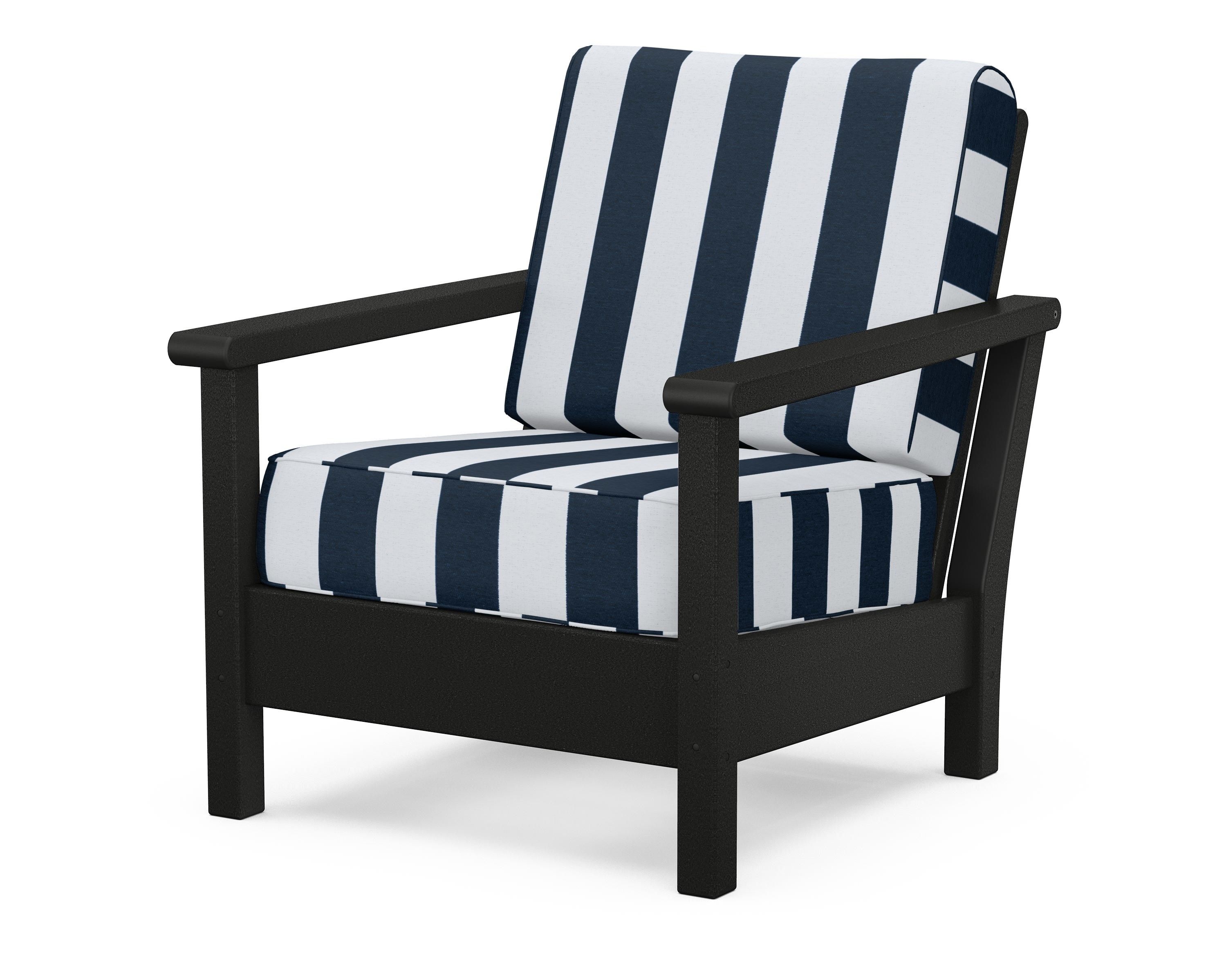POLYWOOD® Harbour Deep Seating Chair in Black / Cabana Stripe Marine Indigo