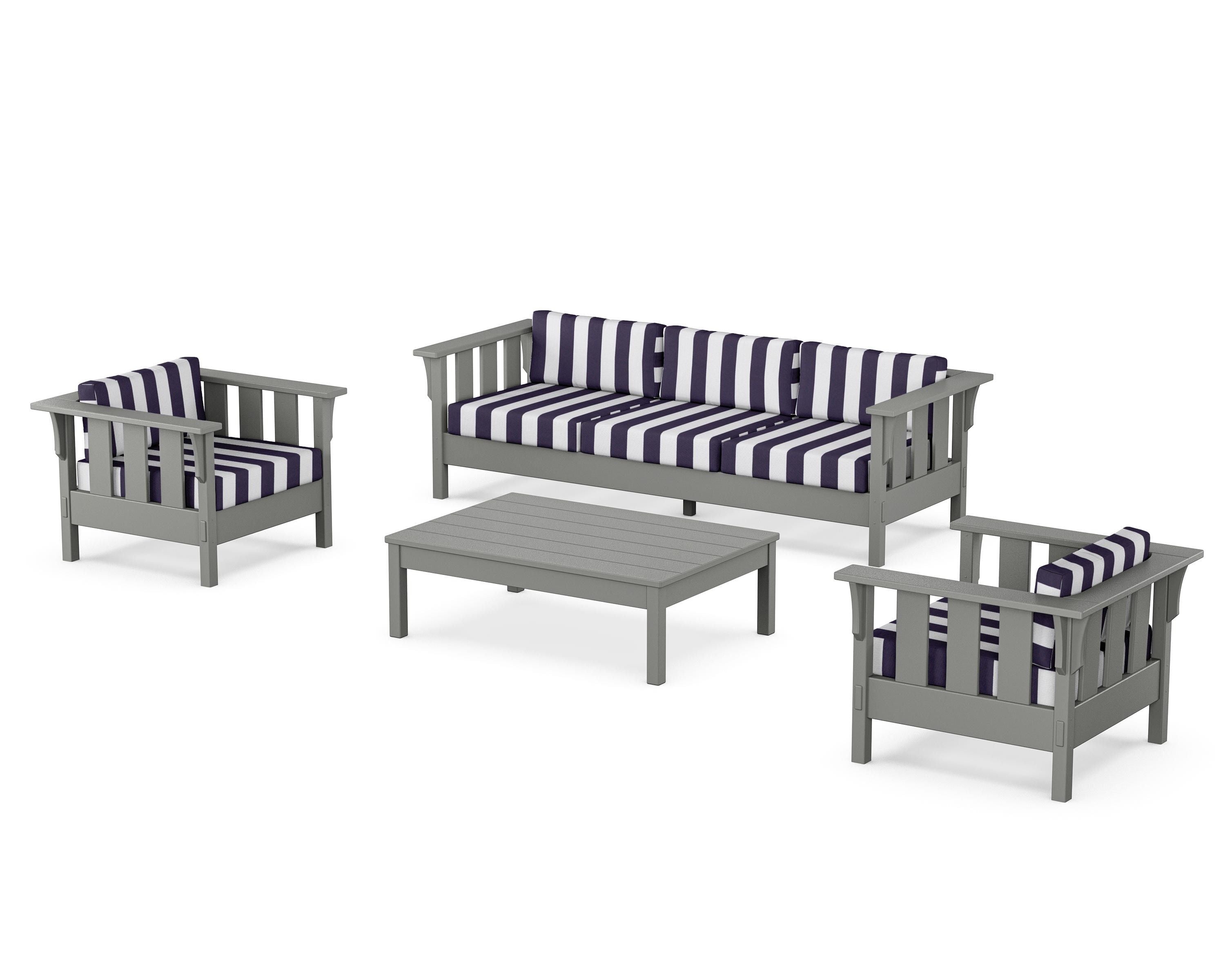 Martha Stewart by POLYWOOD® Acadia 4-Piece Deep Seating Set with Sofa in Slate Grey / Cabana Stripe Navy
