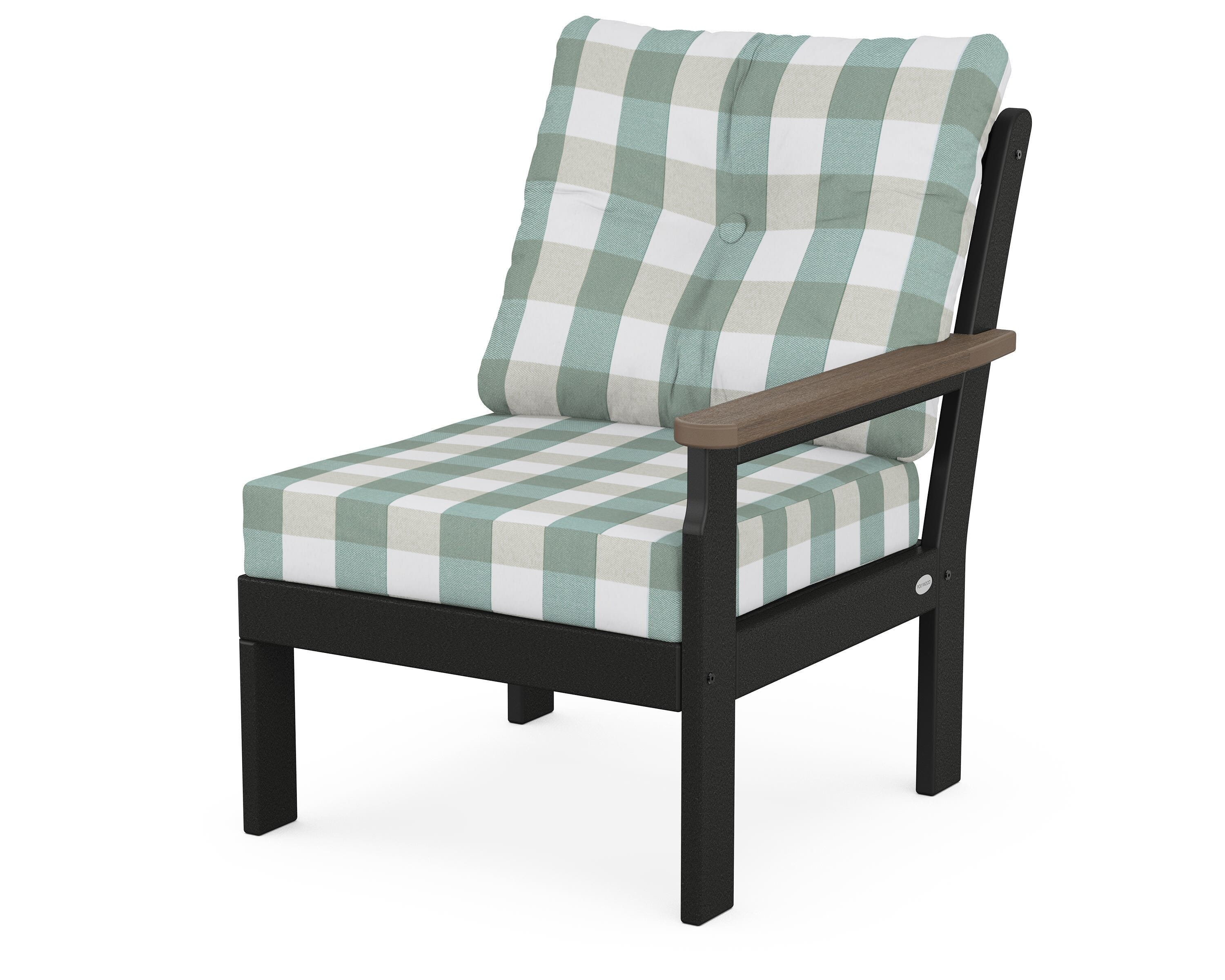 POLYWOOD® Vineyard Modular Right Arm Chair in Black / Kona / Buffalo Plaid Glacier Spa