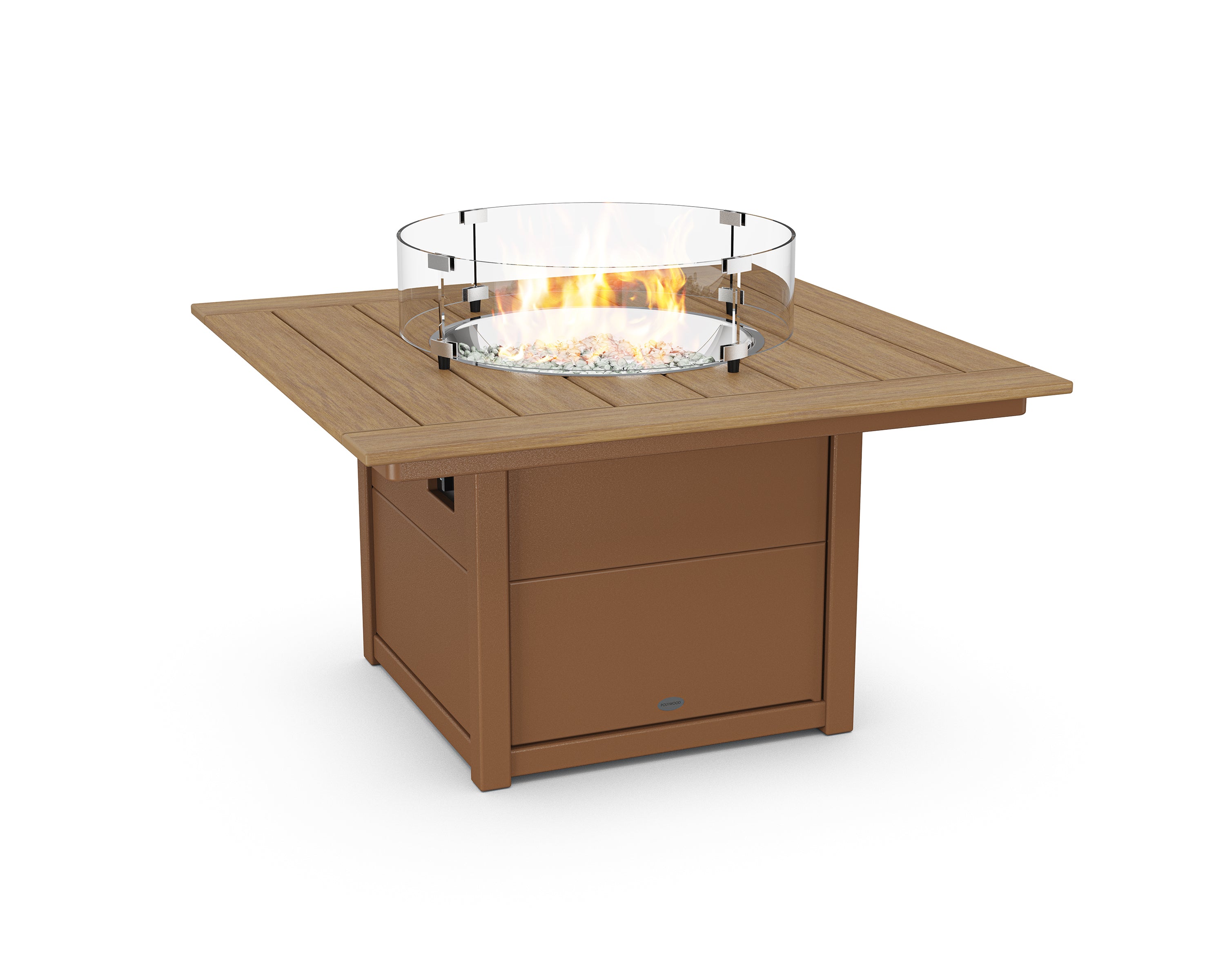 POLYWOOD® Square 42" Fire Pit Table in Teak / Natural
