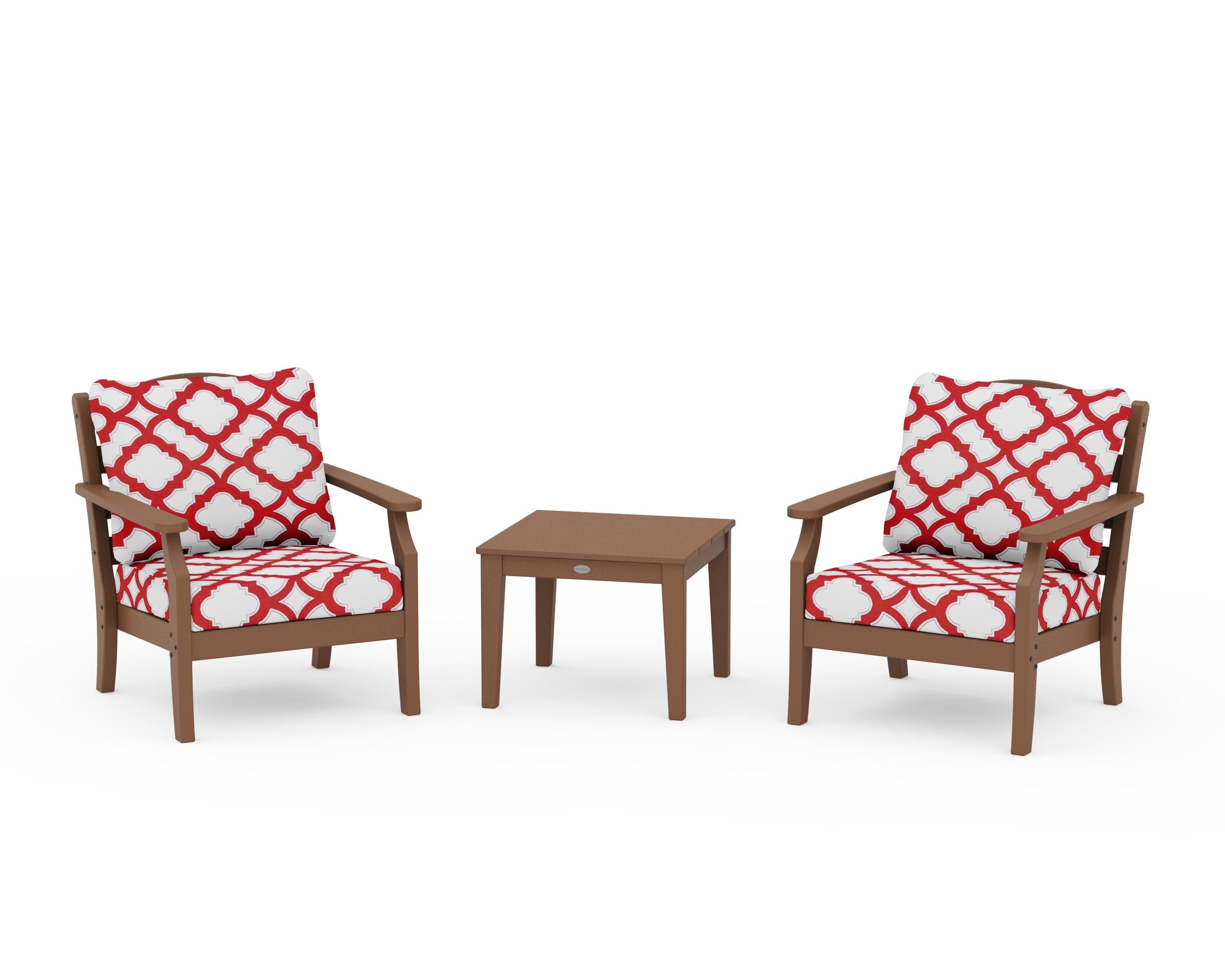 Draper James™ by POLYWOOD® Savannah 3-Piece Deep Seating Set in Teak / Trellis Crimson