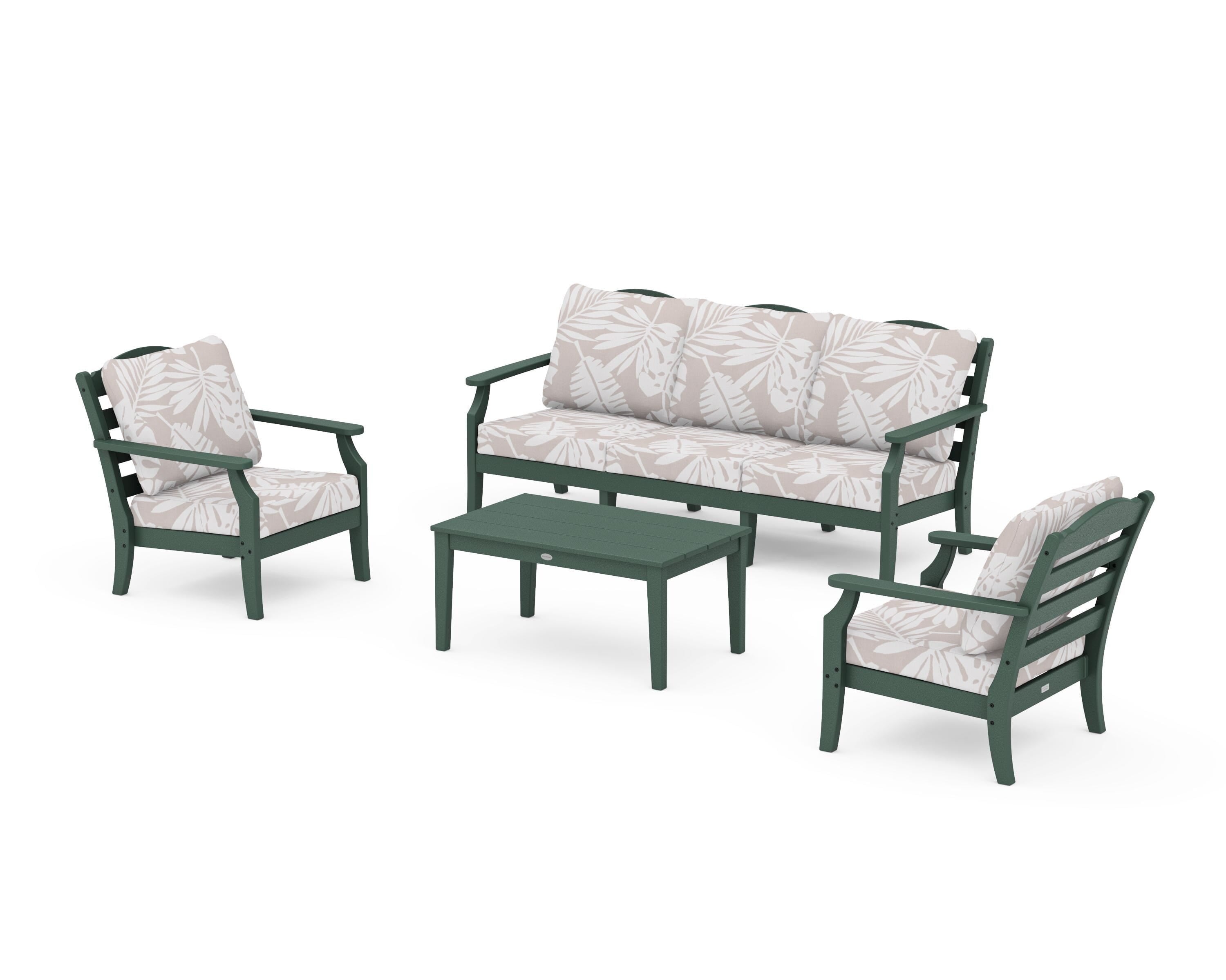 Draper James™ by POLYWOOD® Savannah 4-Piece Deep Seating Set with Sofa in Green / Leaf Dune Burlap