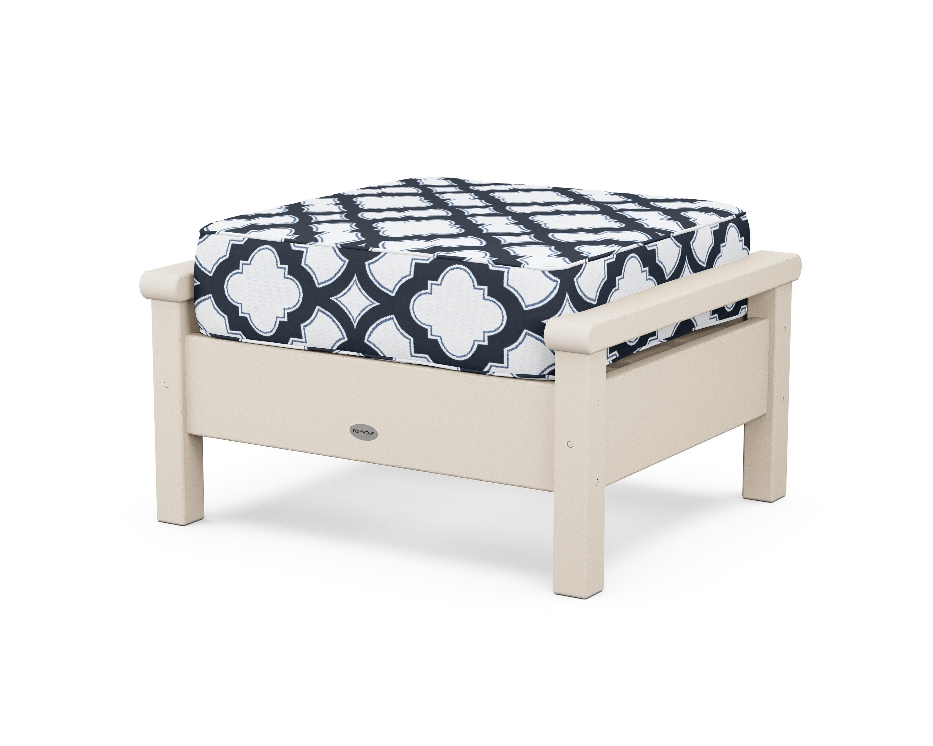 POLYWOOD® Harbour Deep Seating Ottoman in Sand / Trellis Marine Indigo