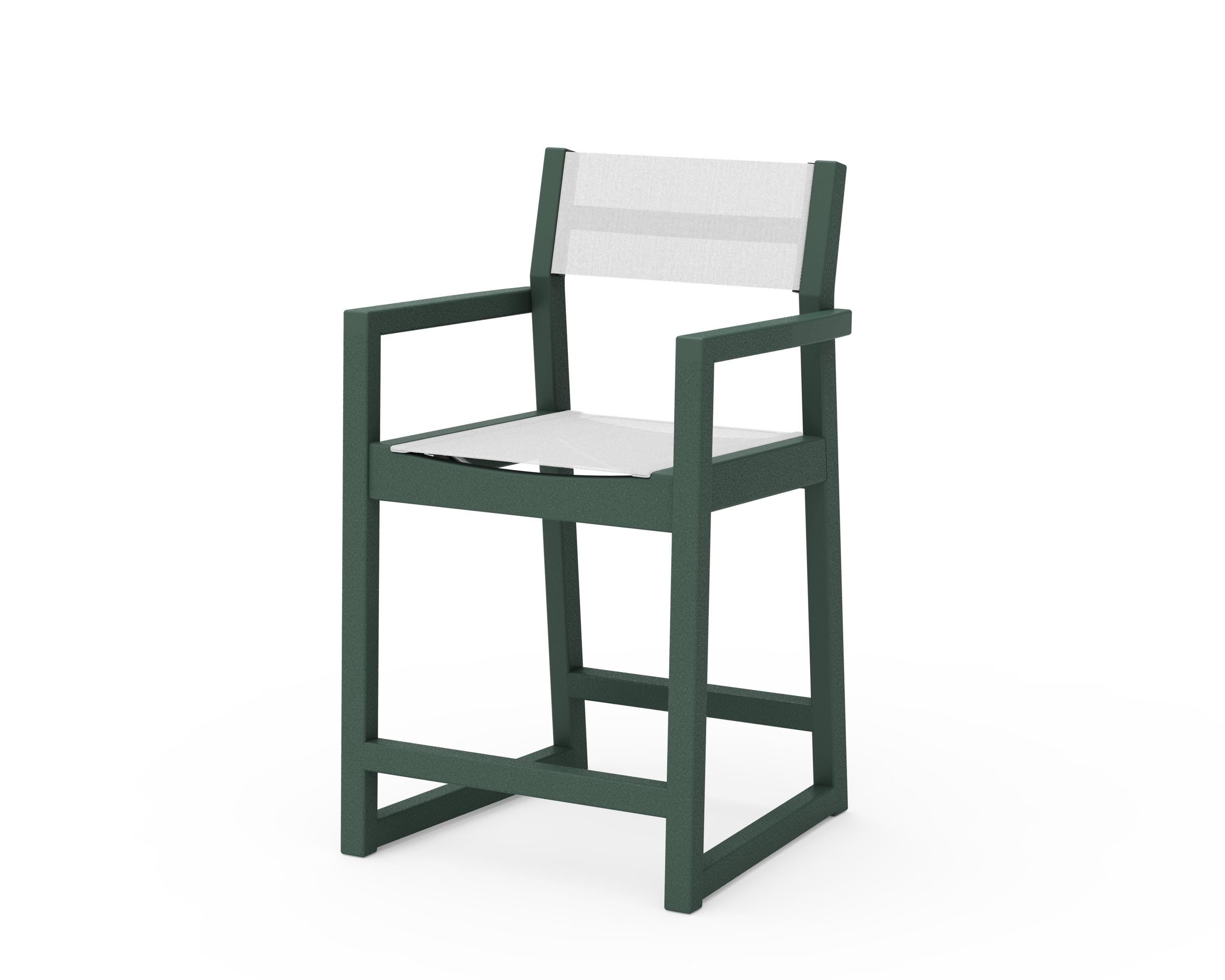 POLYWOOD® EDGE Sling Counter Arm Chair in Green / White Sling