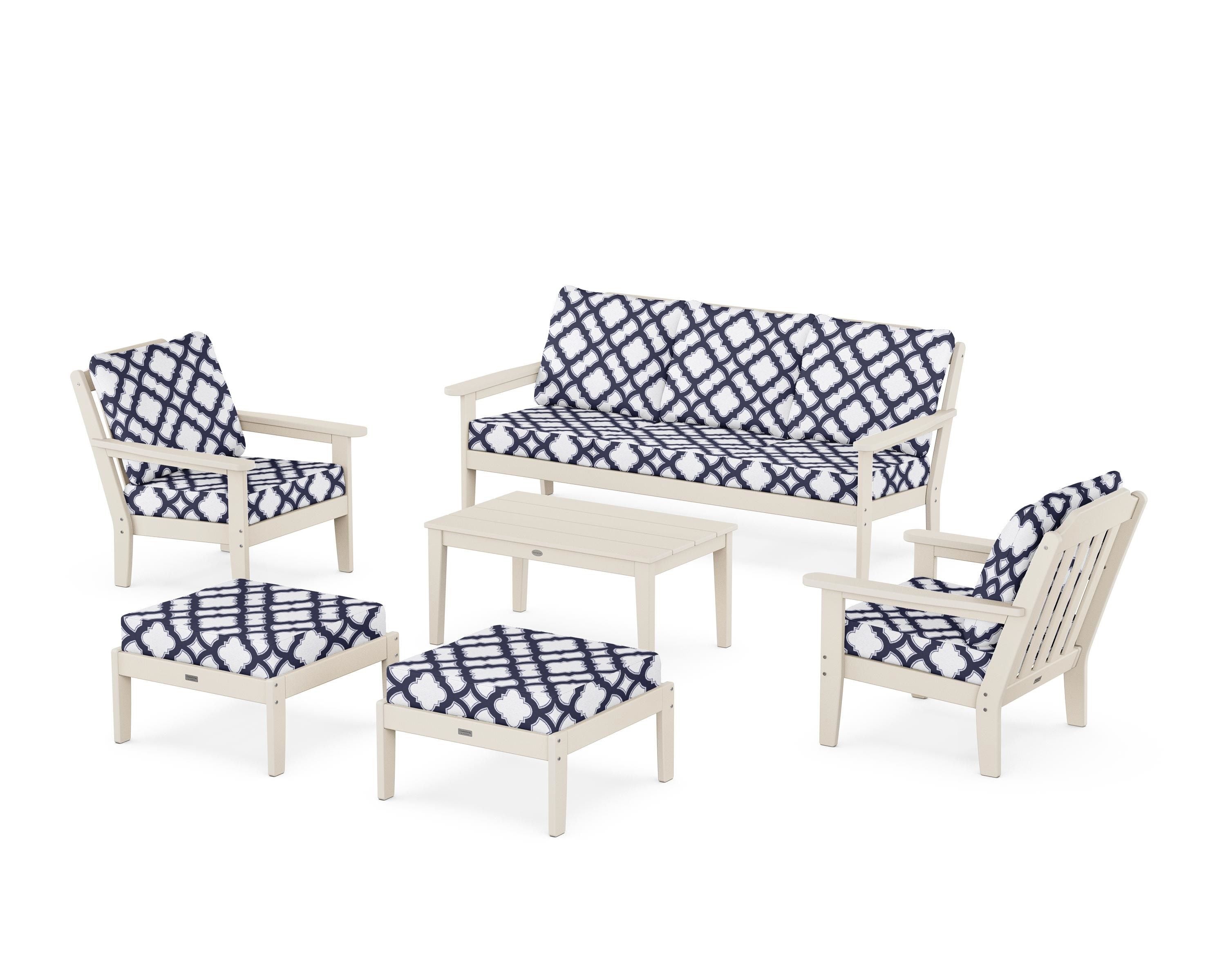 Country Living Cottage 6-Piece Lounge Sofa Set in Sand / Trellis Navy