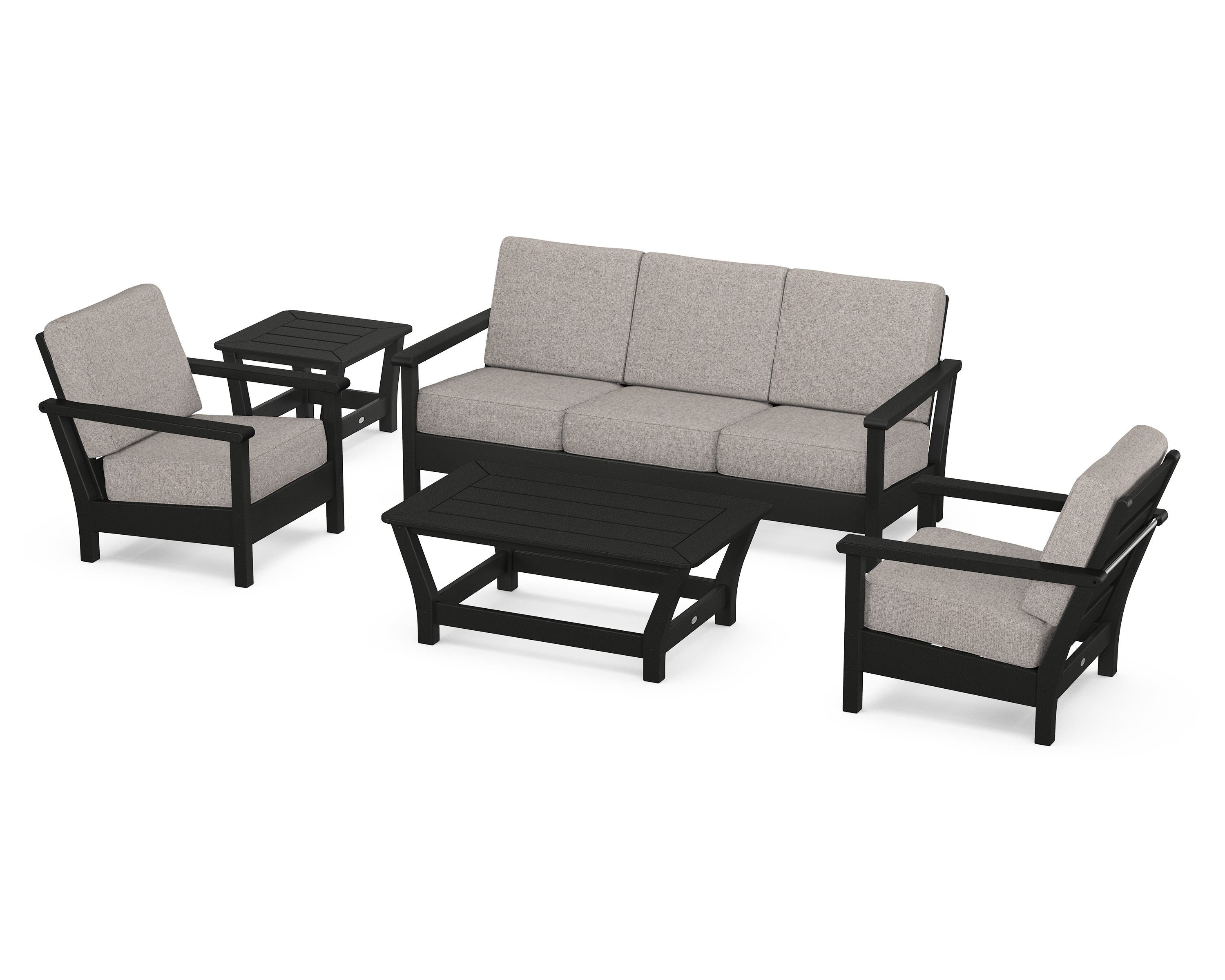 POLYWOOD® Harbour 5-Piece Deep Seating Set in Black / Weathered Tweed