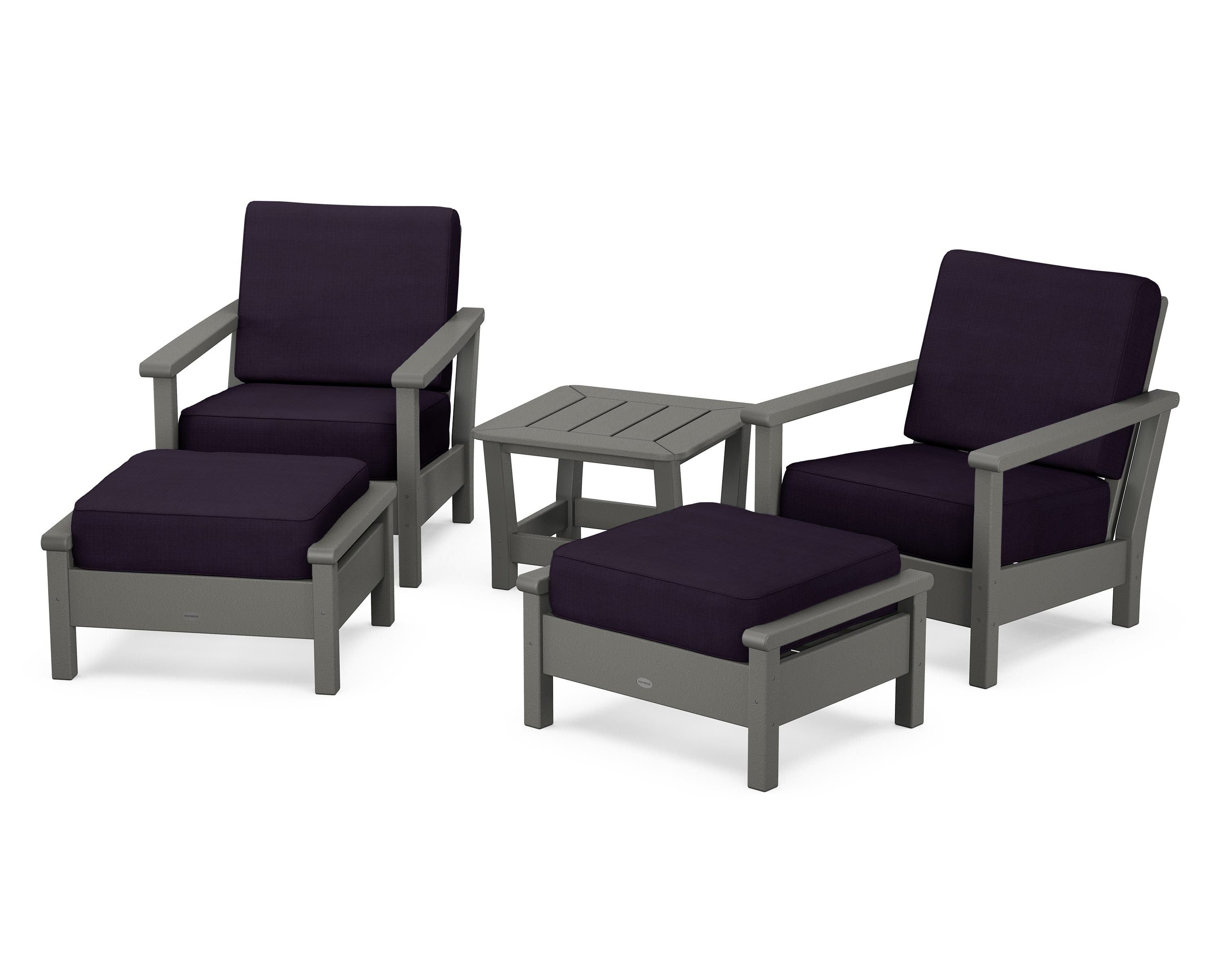 POLYWOOD® Harbour 5-Piece Deep Seating Chair Set in Slate Grey / Navy Linen
