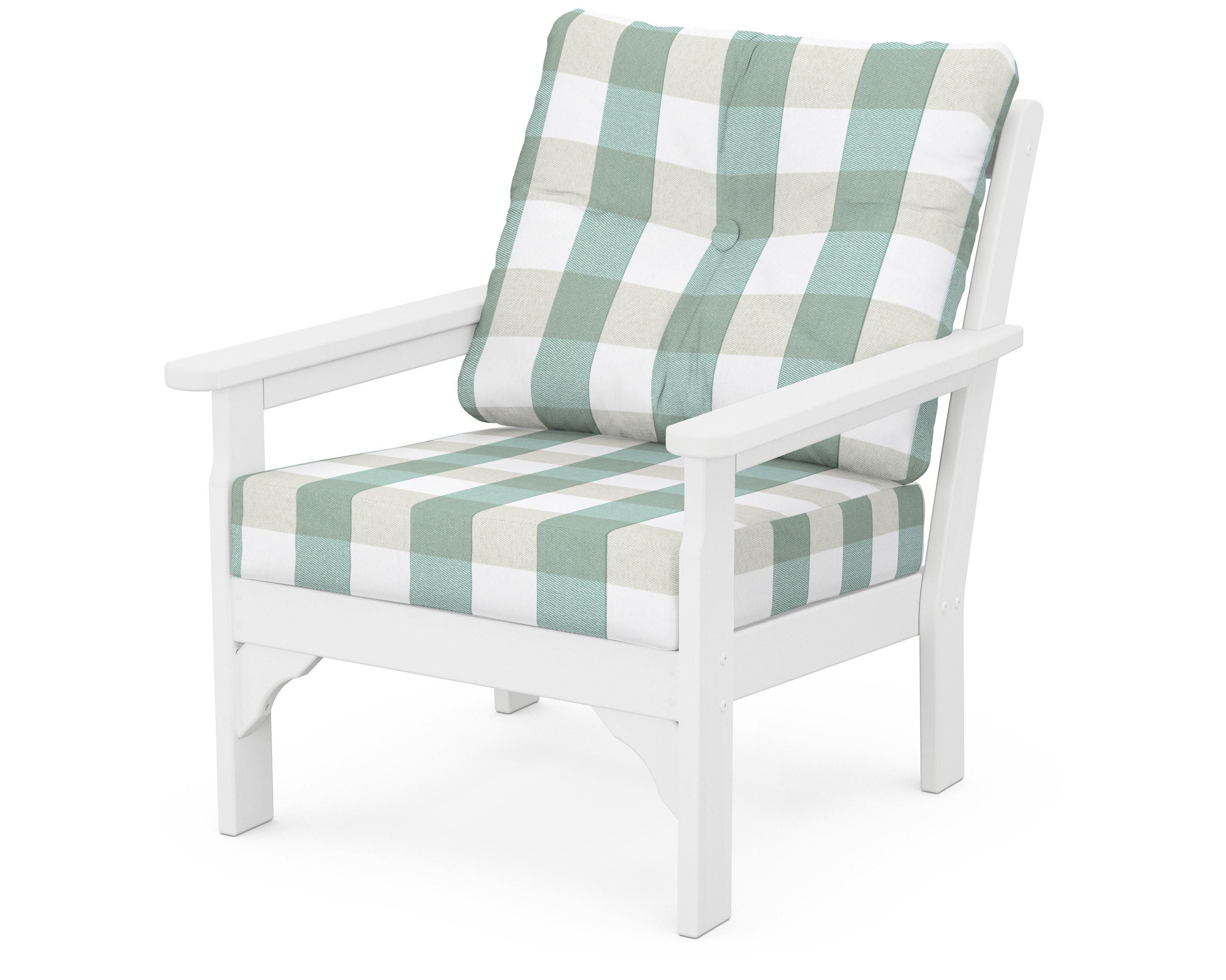 POLYWOOD® Vineyard Deep Seating Chair in White / Buffalo Plaid Glacier Spa