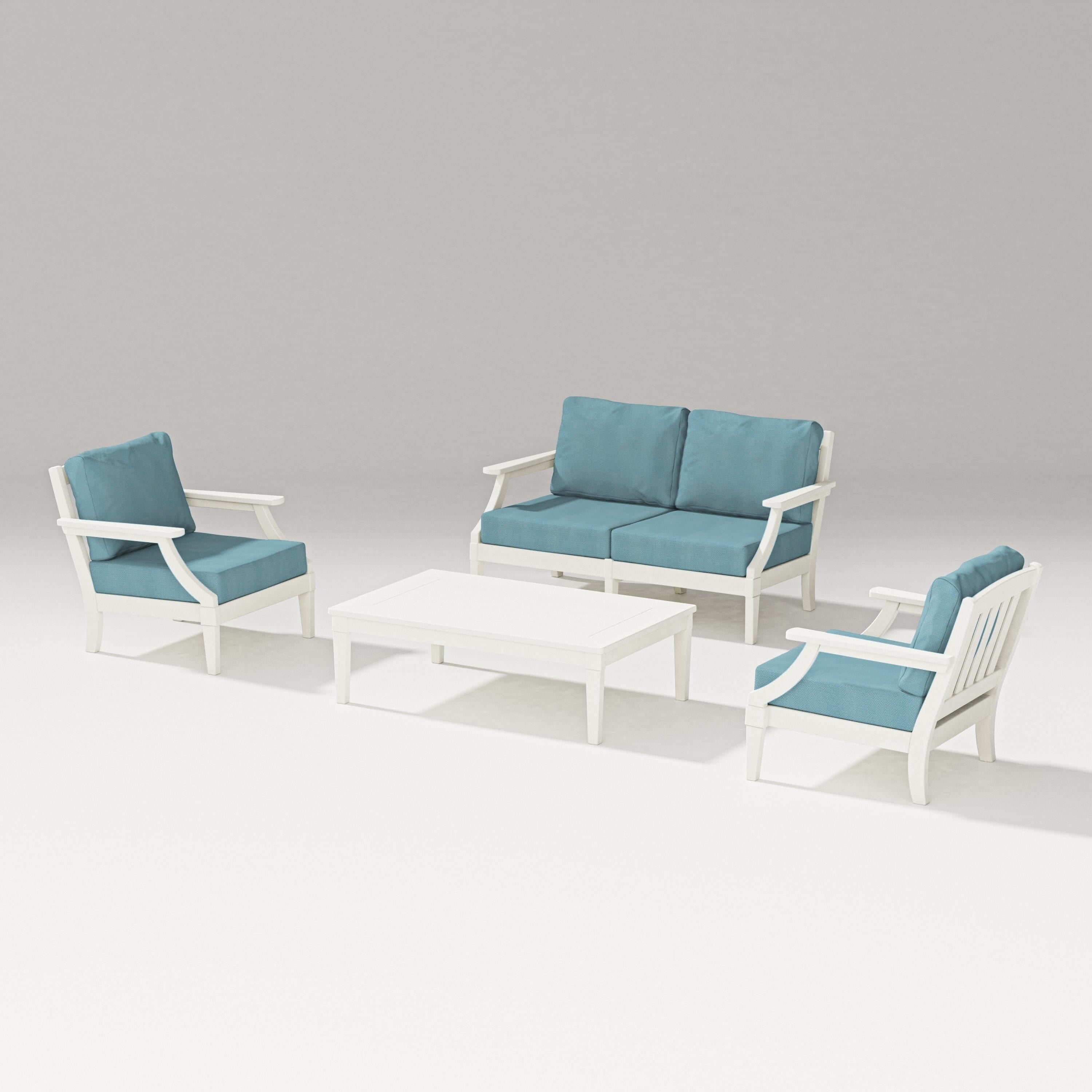 PW Designer Series Estate Lounge 4-Piece Loveseat Set in Vintage White / Lattice Sky Blue