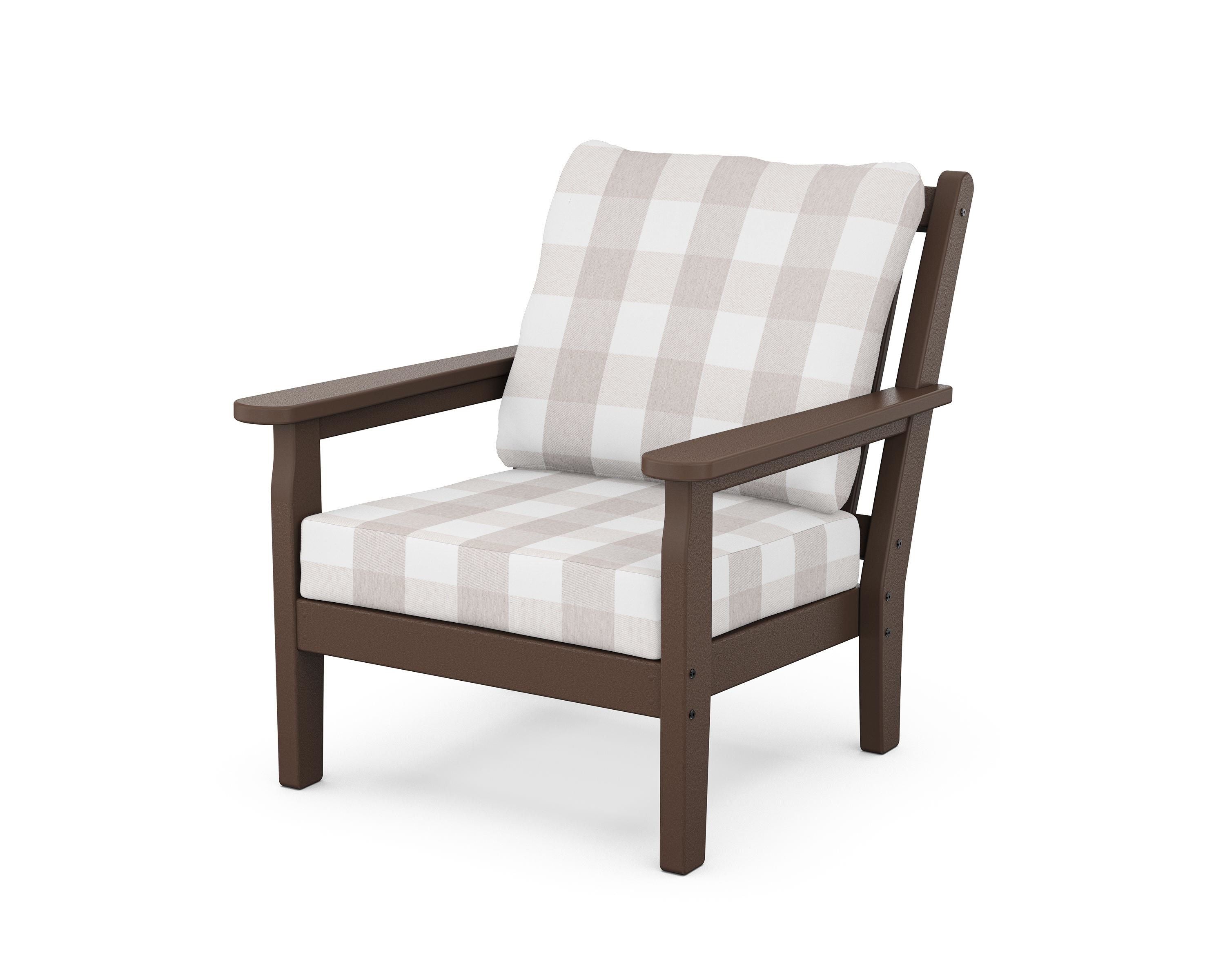 POLYWOOD® Chippendale Deep Seating Chair in Mahogany / Buffalo Plaid Dune Burlap