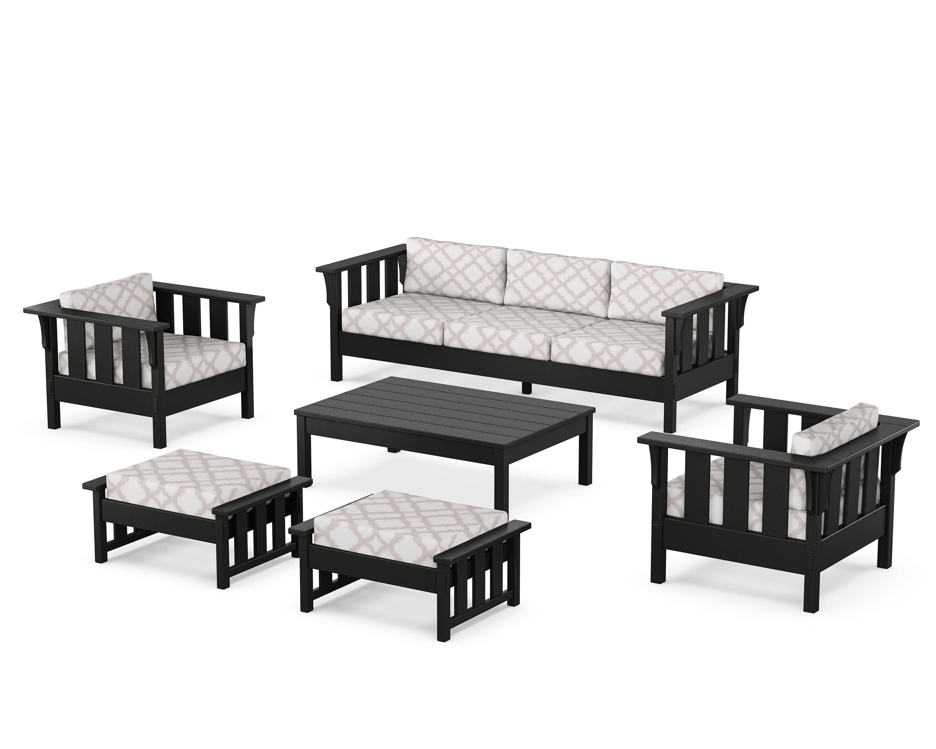 Martha Stewart by POLYWOOD® Acadia 6-Piece Lounge Sofa Set in Black / Trellis Dune Burlap