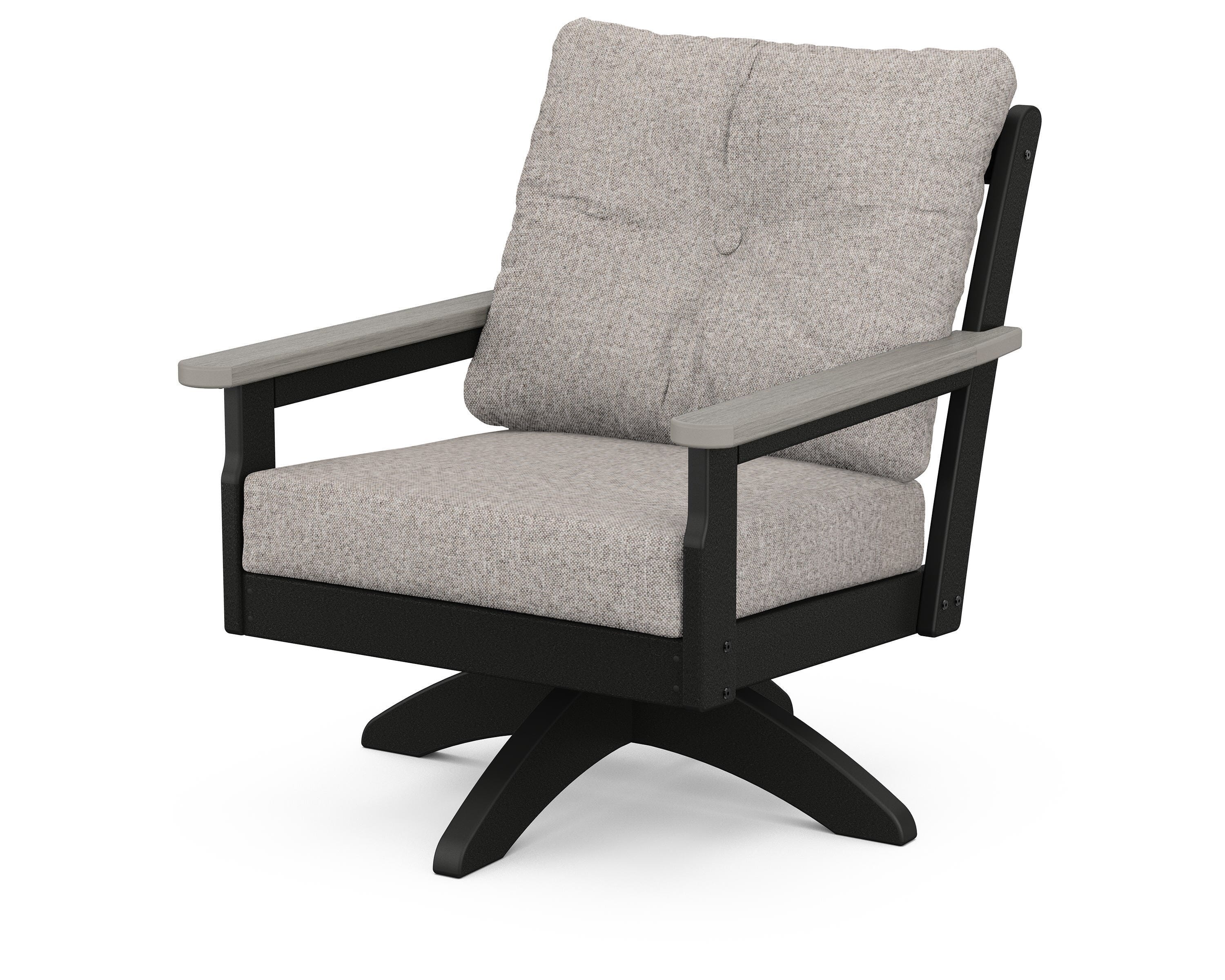 POLYWOOD® Vineyard Deep Seating Swivel Chair in Black / Driftwood / Weathered Tweed