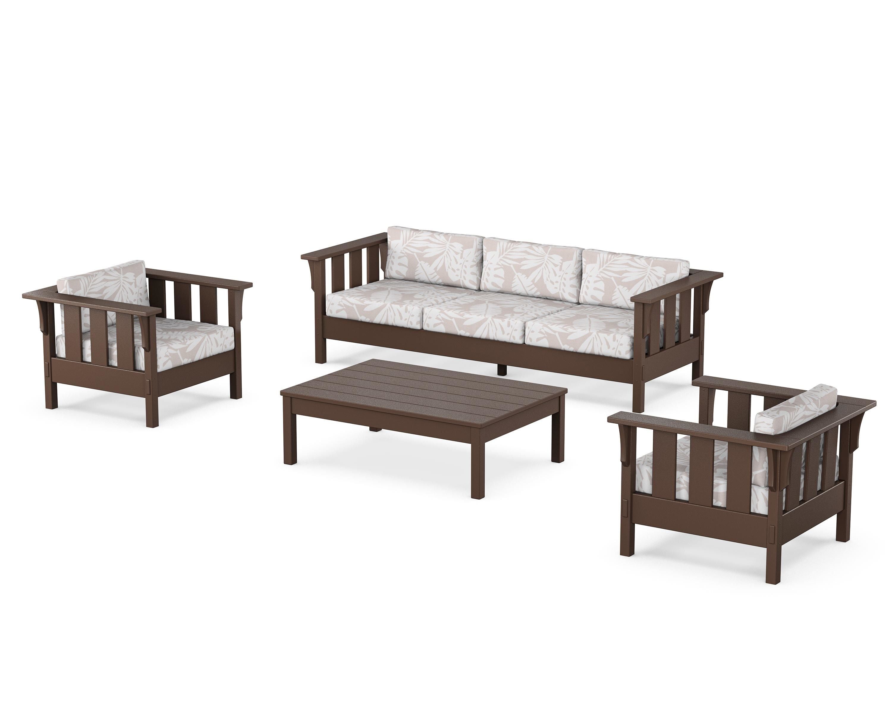 Martha Stewart by POLYWOOD® Acadia 4-Piece Deep Seating Set with Sofa in Mahogany / Leaf Dune Burlap