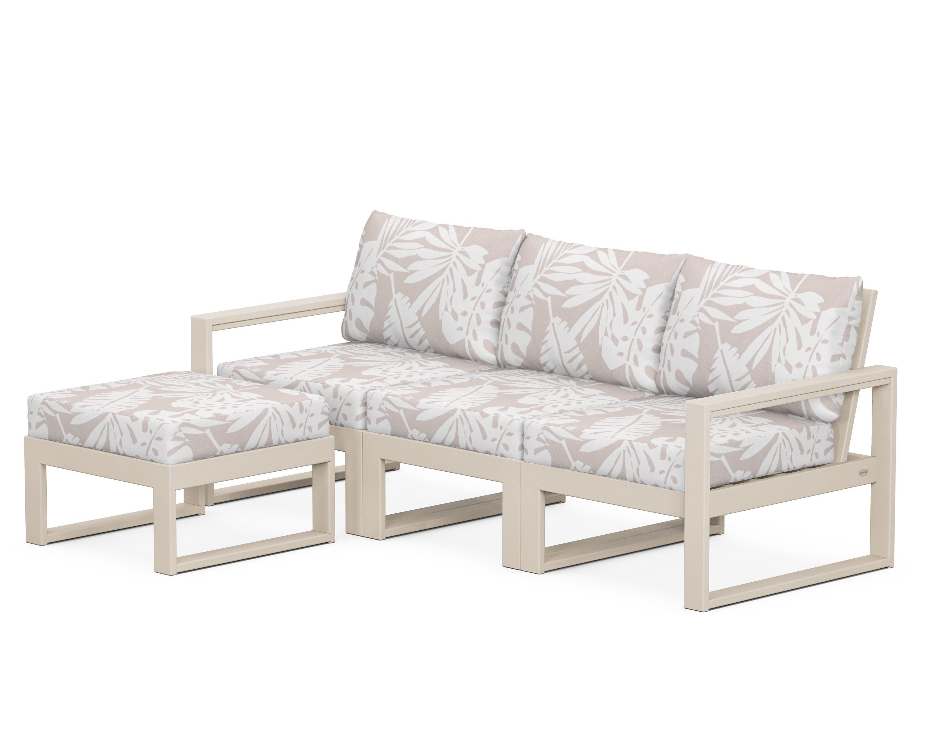 POLYWOOD® EDGE 4-Piece Modular Deep Seating Set with Ottoman in Sand / Leaf Dune Burlap