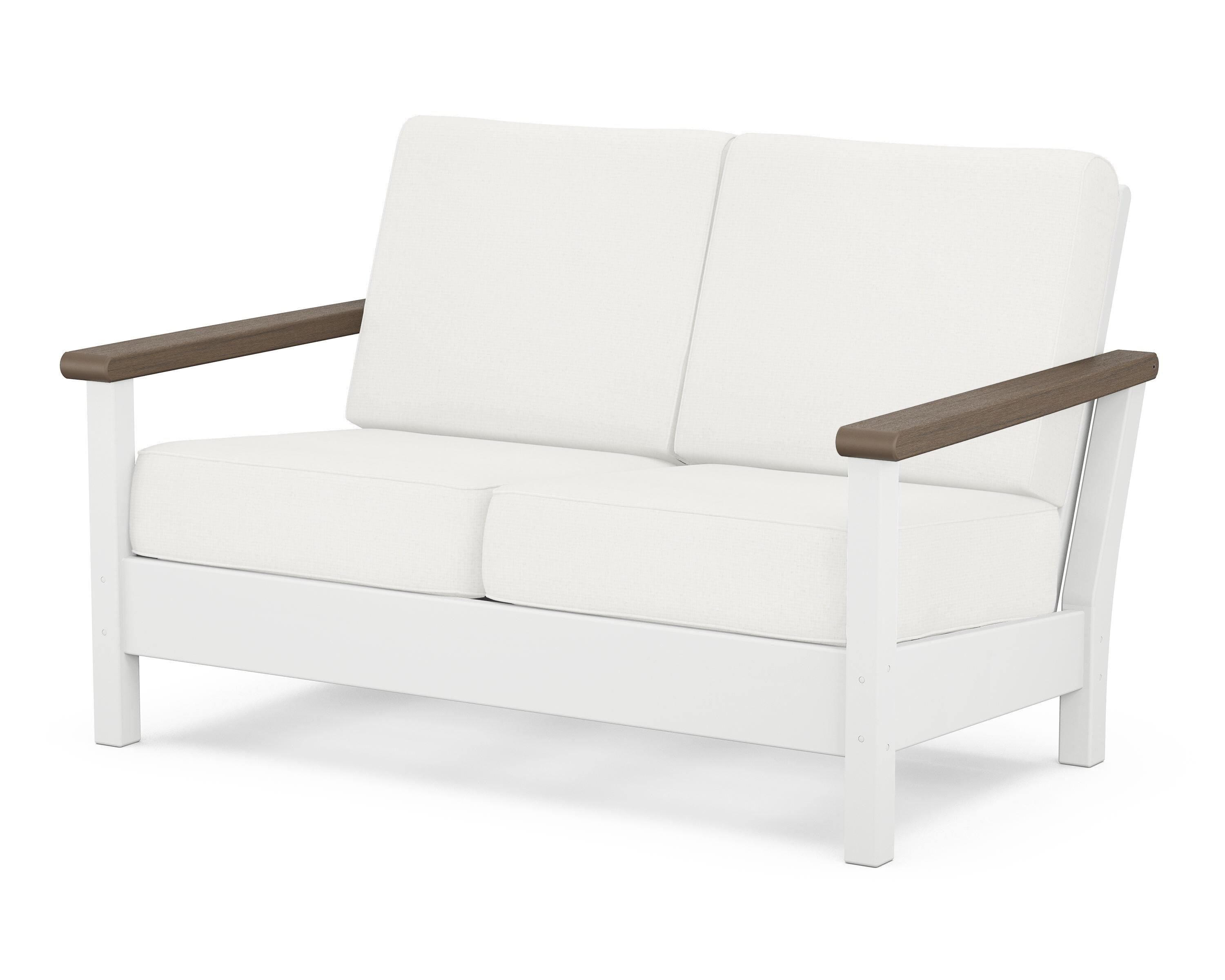 POLYWOOD® Harbour Deep Seating Loveseat in White / Kona / Natural Linen