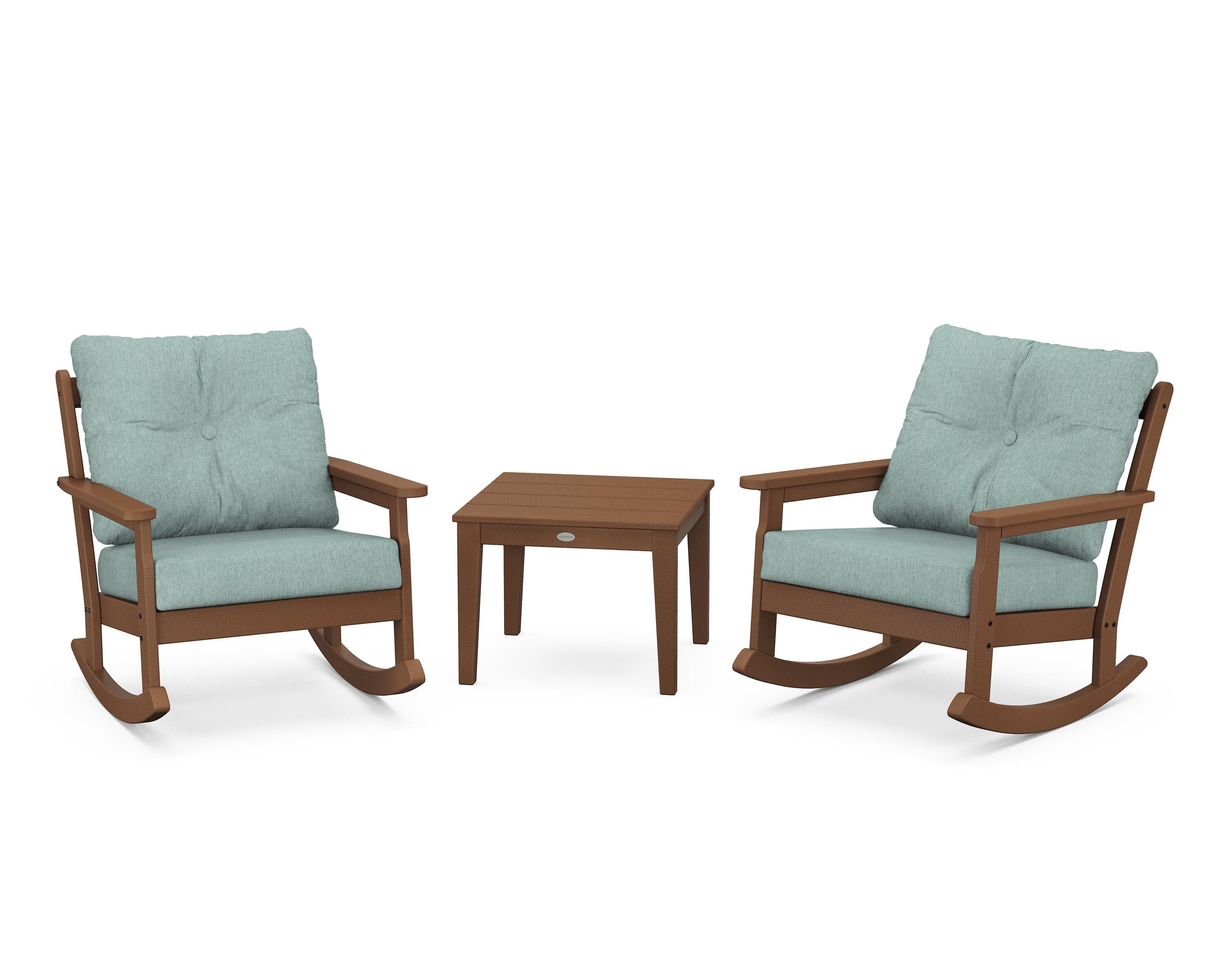 POLYWOOD® Vineyard 3-Piece Deep Seating Rocker Set in Teak / Glacier Spa