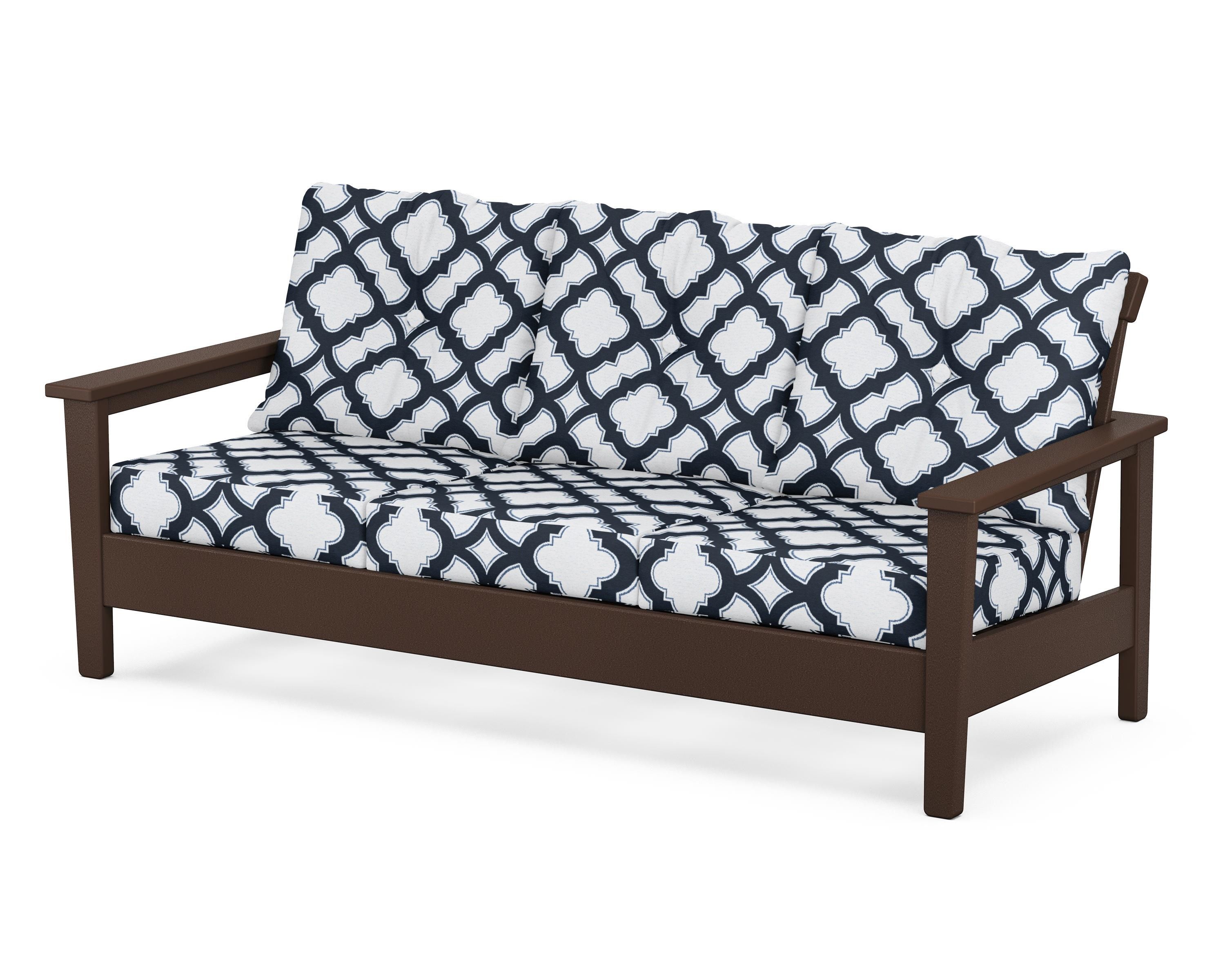 POLYWOOD® Prescott Deep Seating Sofa in Mahogany / Trellis Marine Indigo