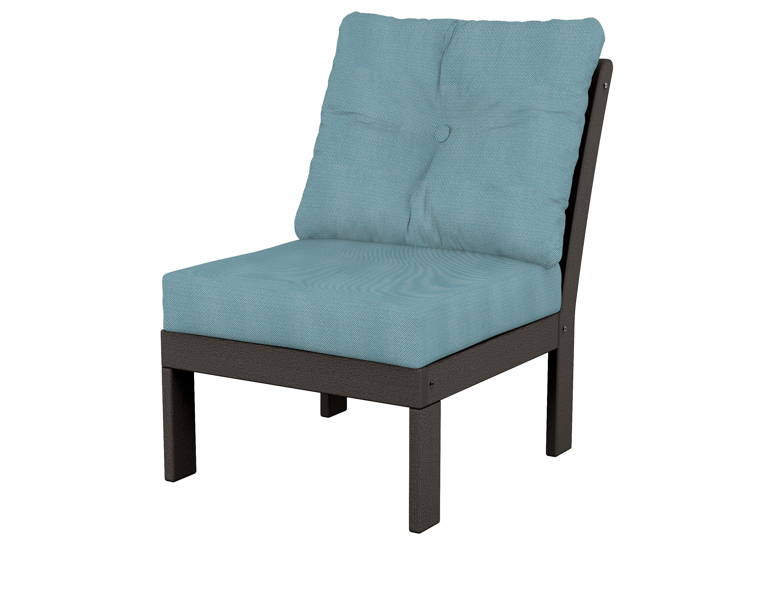 POLYWOOD® Vineyard Modular Armless Chair in Vintage Coffee / Lattice Sky Blue