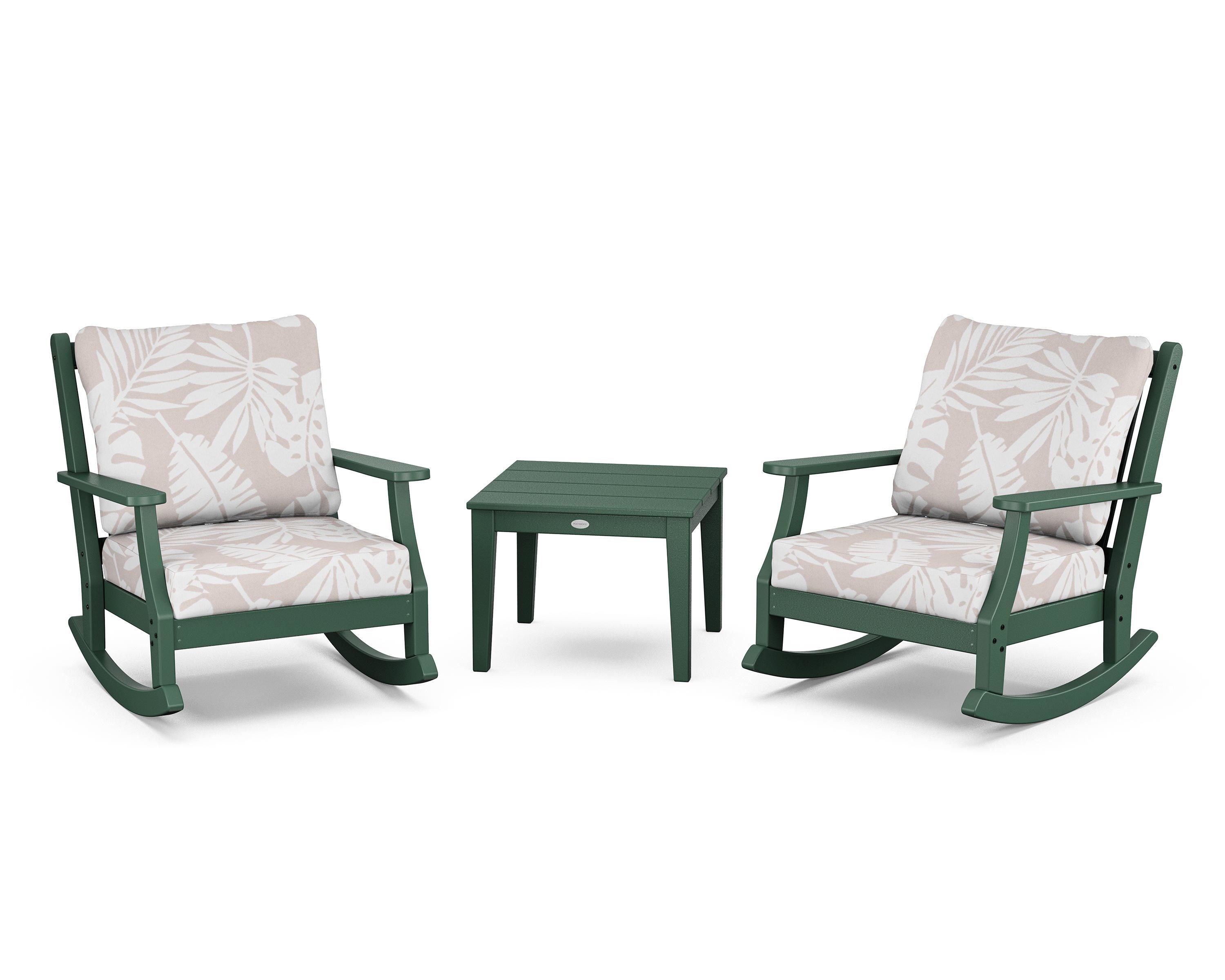 Country Living Wovendale 3-Piece Deep Seating Rocker Set in Green / Leaf Dune Burlap
