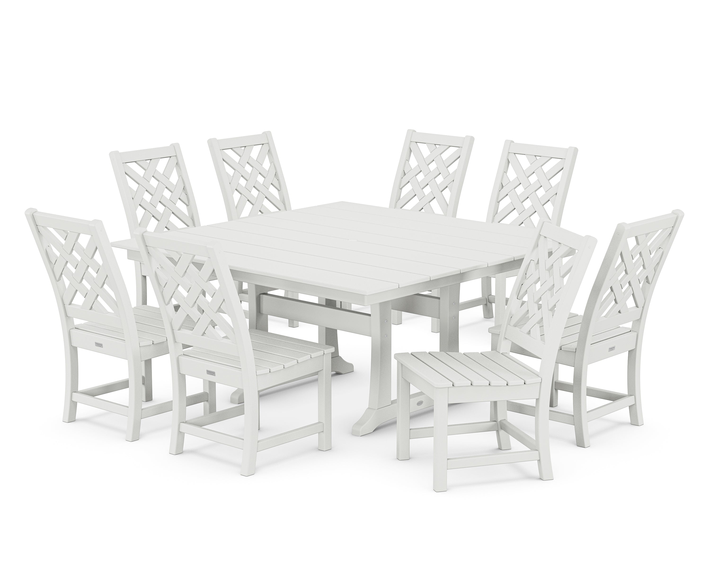 Country Living Wovendale Side Chair 9-Piece Square Farmhouse Dining Set with Trestle Legs in White