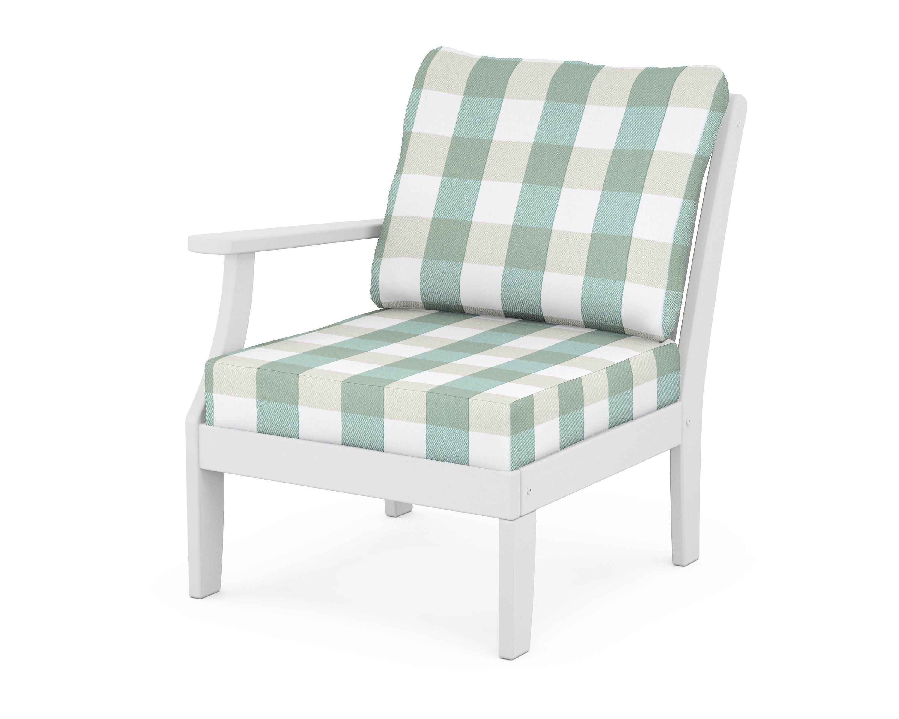 POLYWOOD® Braxton Modular Left Arm Chair in White / Buffalo Plaid Glacier Spa
