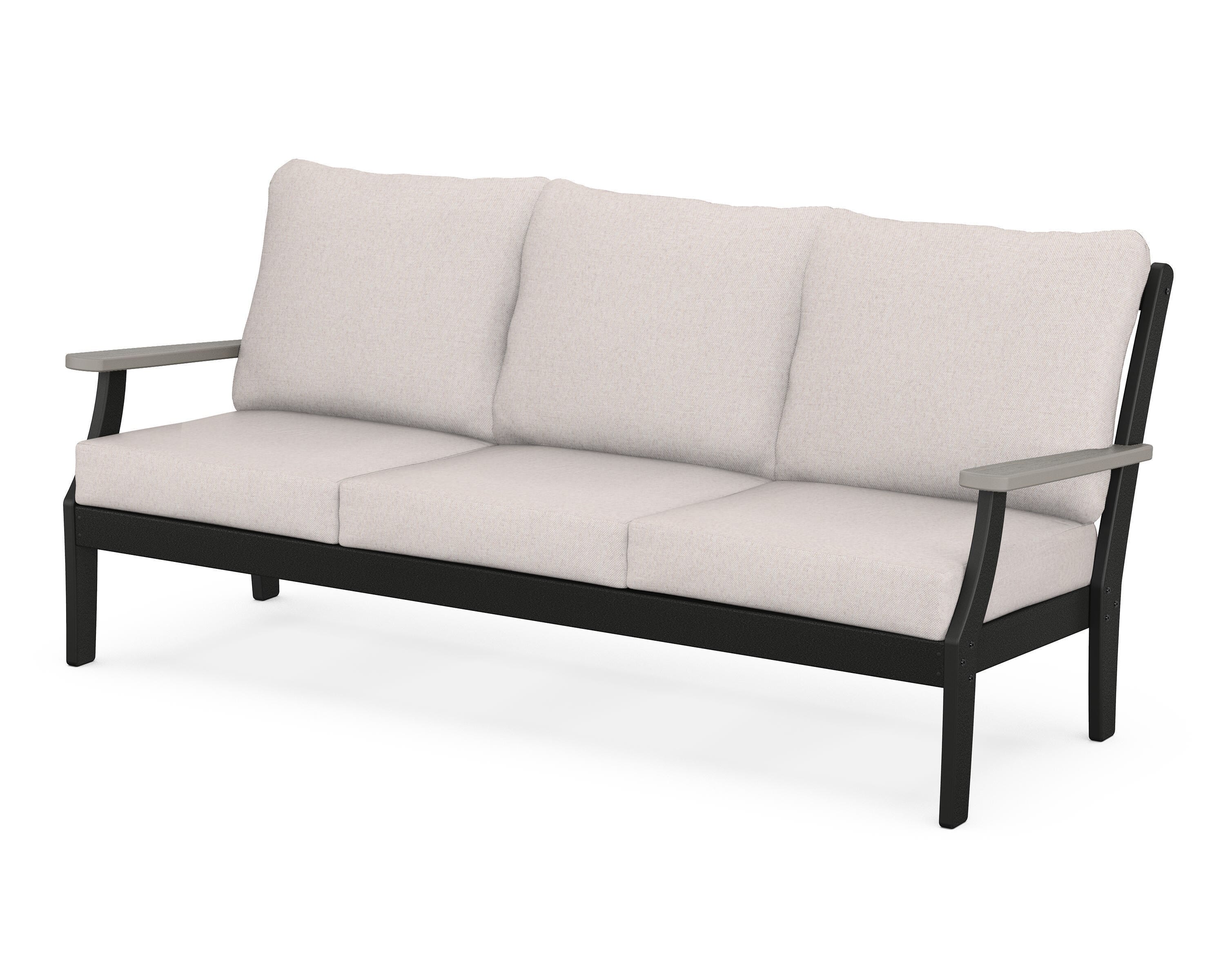POLYWOOD® Braxton Deep Seating Sofa in Black / Driftwood / Dune Burlap