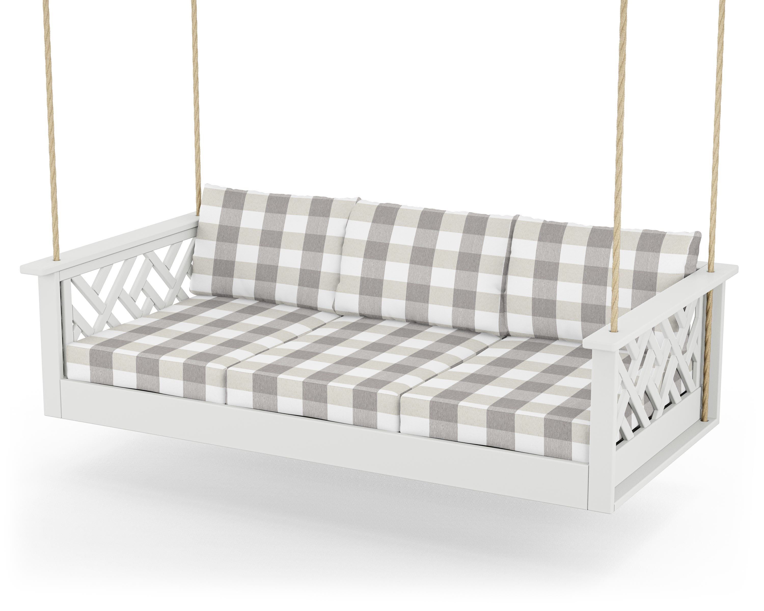 POLYWOOD® Chippendale Daybed Swing in White / Buffalo Plaid Grey Mist