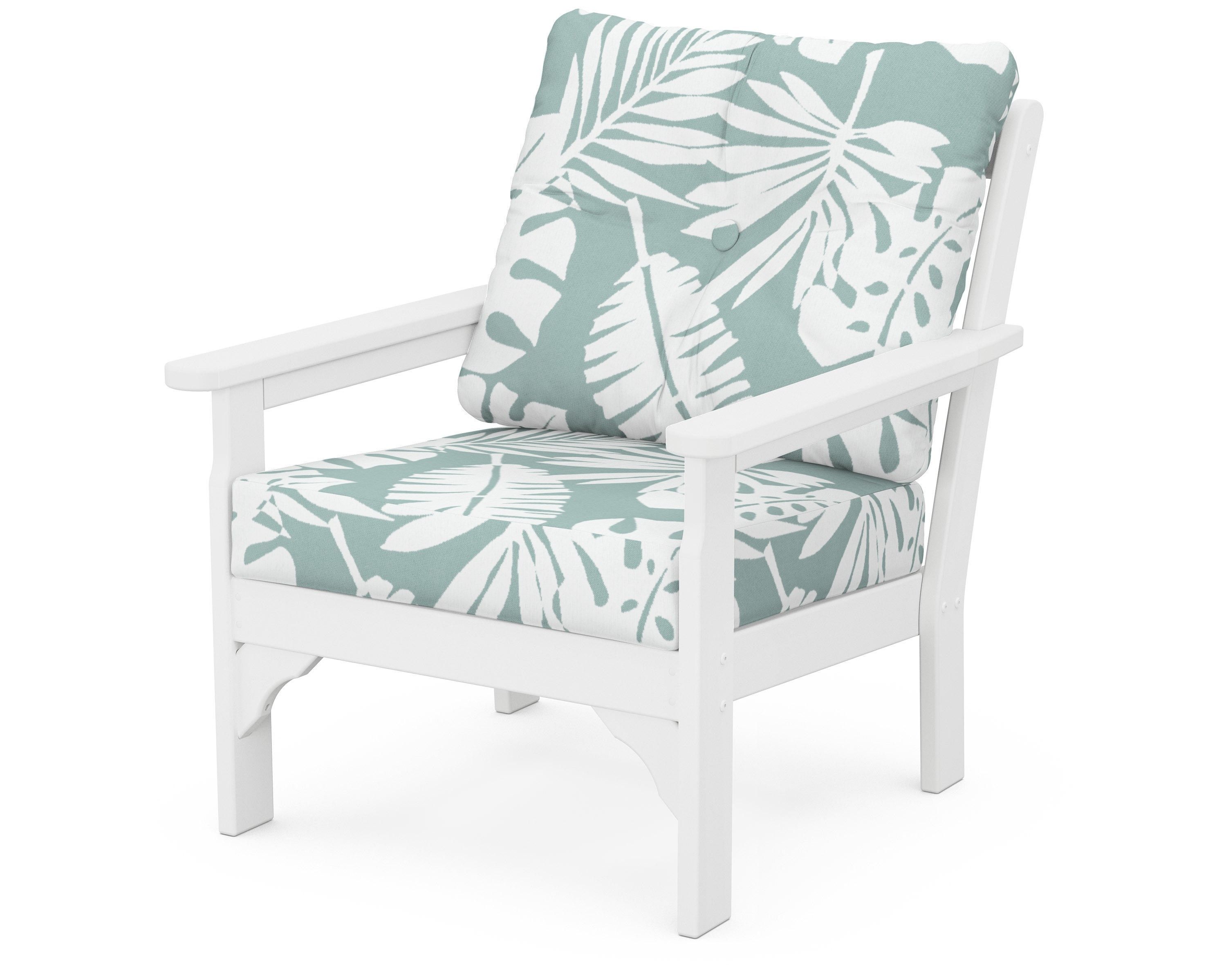 POLYWOOD® Vineyard Deep Seating Chair in White / Leaf Glacier Spa