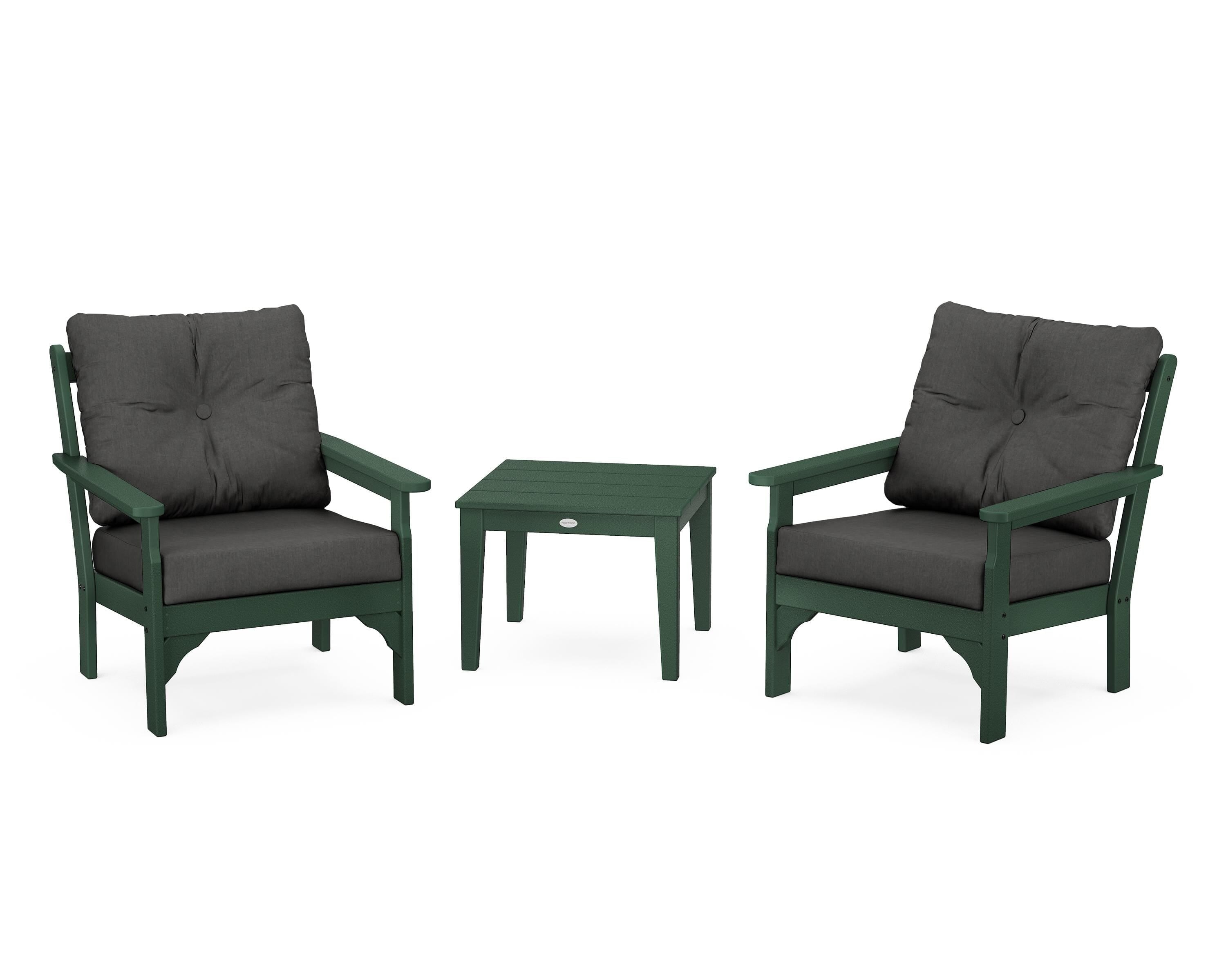 POLYWOOD® Vineyard 3-Piece Deep Seating Set in Green / Spectrum Carbon