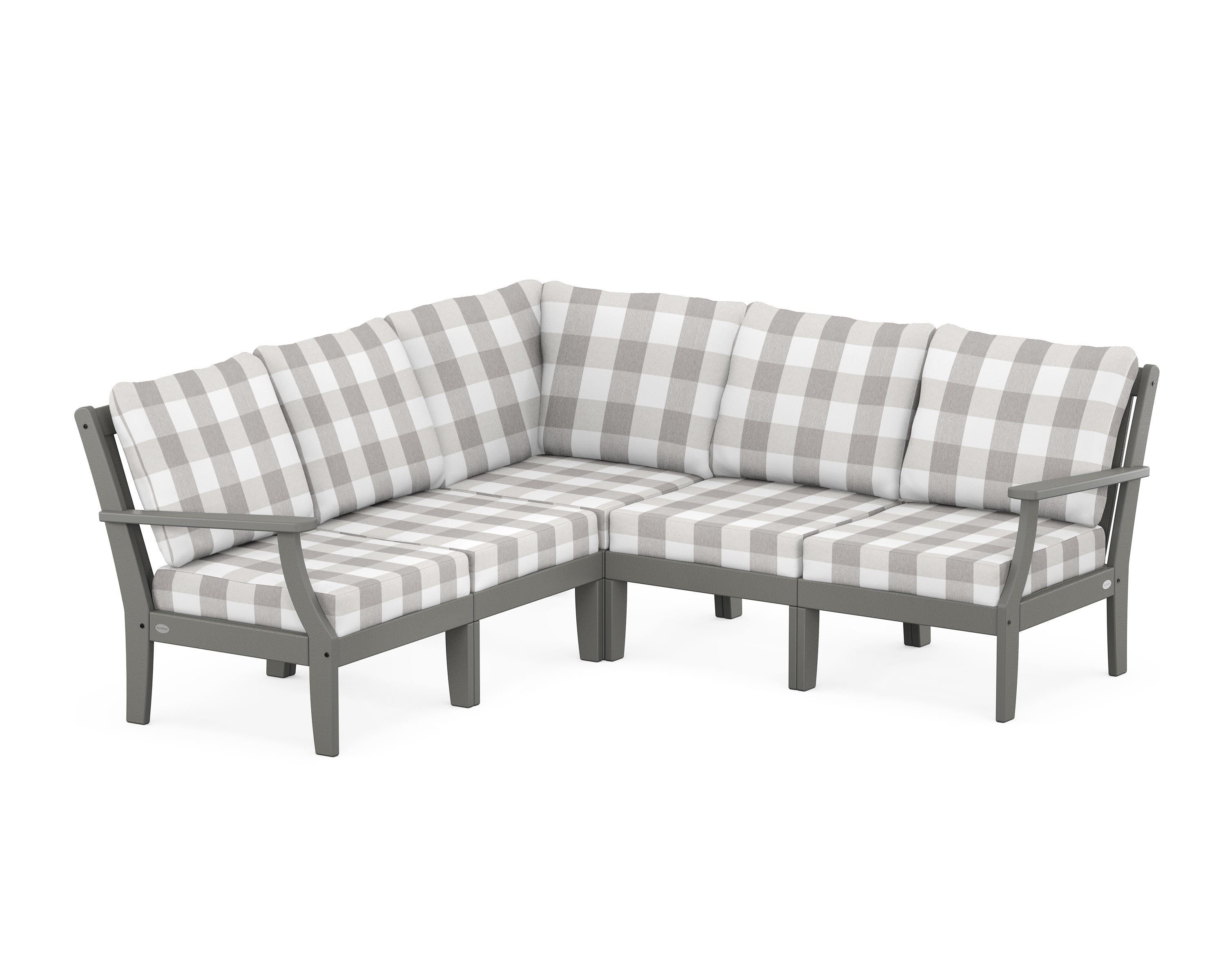 POLYWOOD® Braxton Modular 5-Piece Deep Seating Set in Slate Grey / Buffalo Plaid Grey Mist