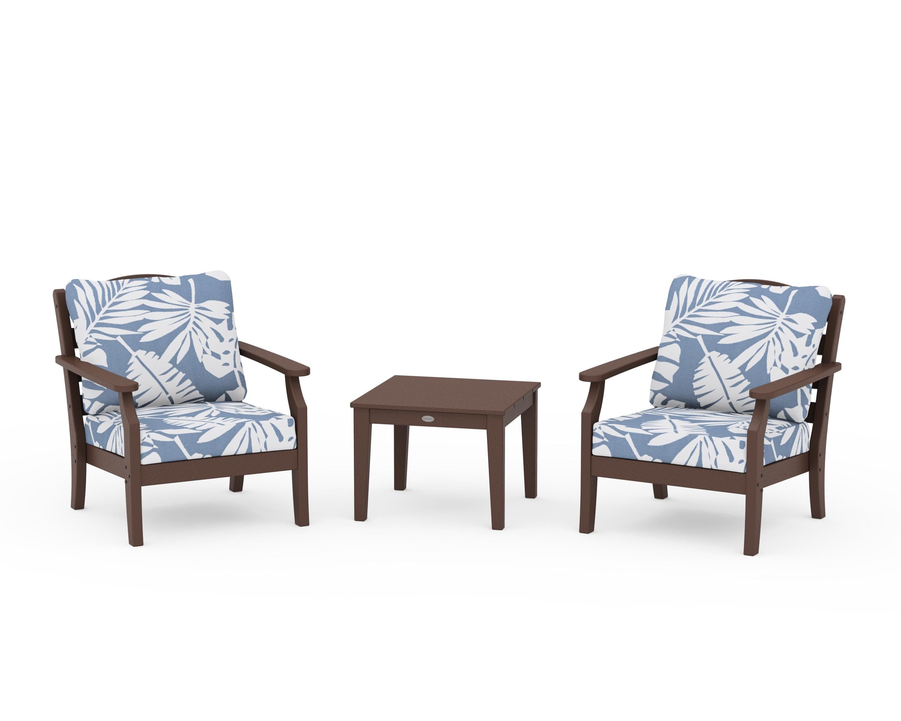 Draper James™ by POLYWOOD® Savannah 3-Piece Deep Seating Set in Mahogany / Leaf Sky Blue