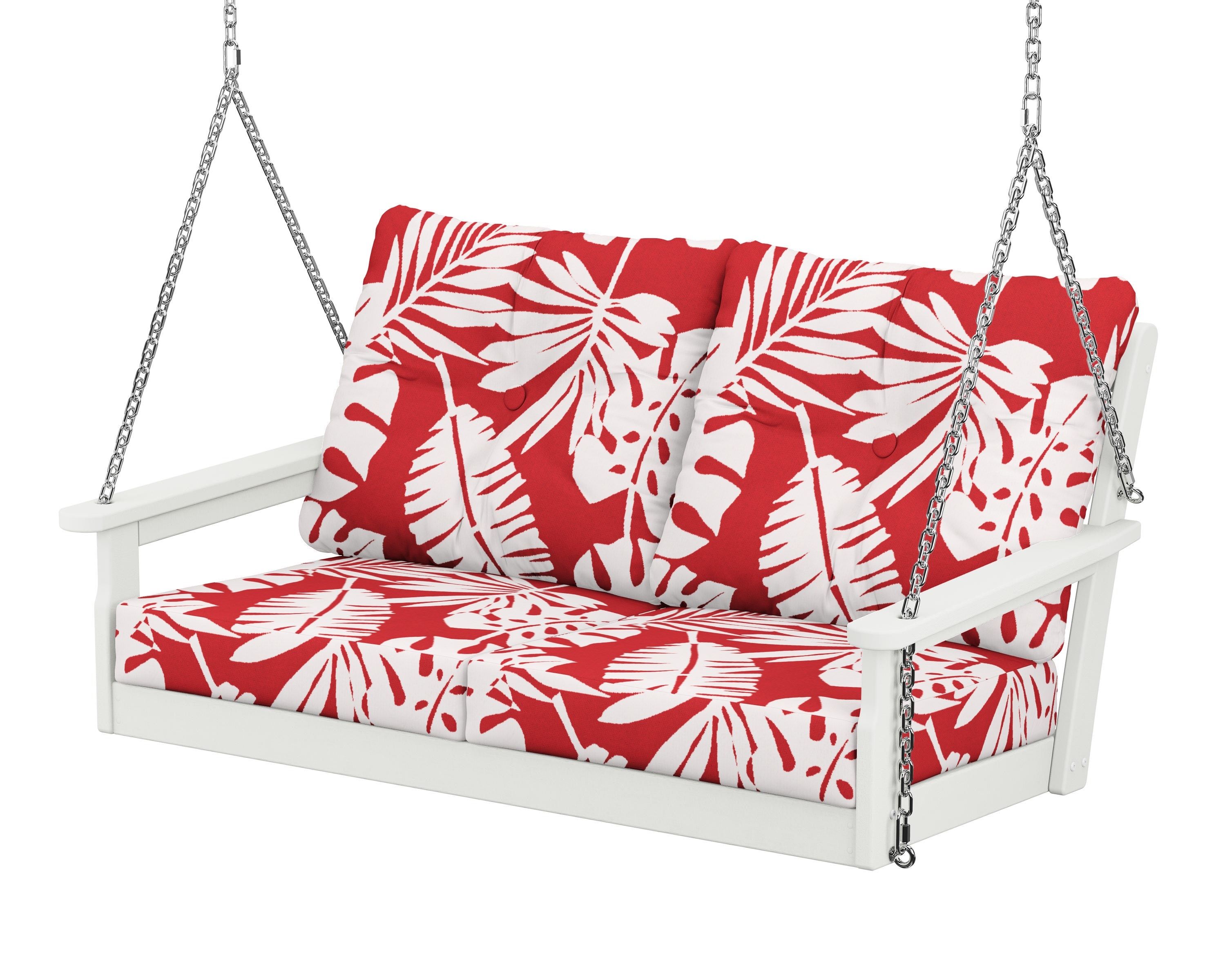 POLYWOOD® Vineyard Deep Seating Swing in Vintage White / Leaf Crimson