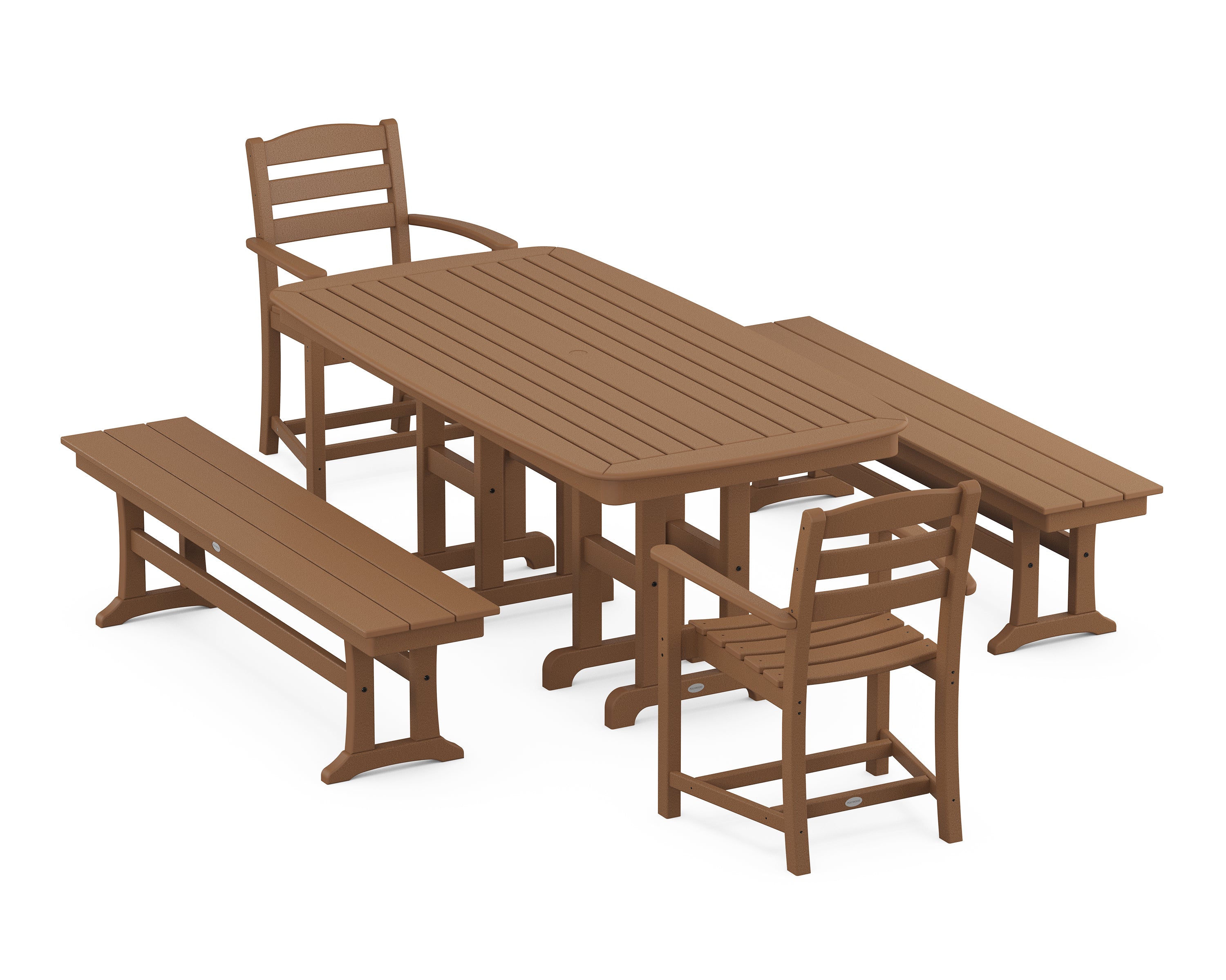 POLYWOOD® La Casa Café 5-Piece Dining Set with Benches in Teak