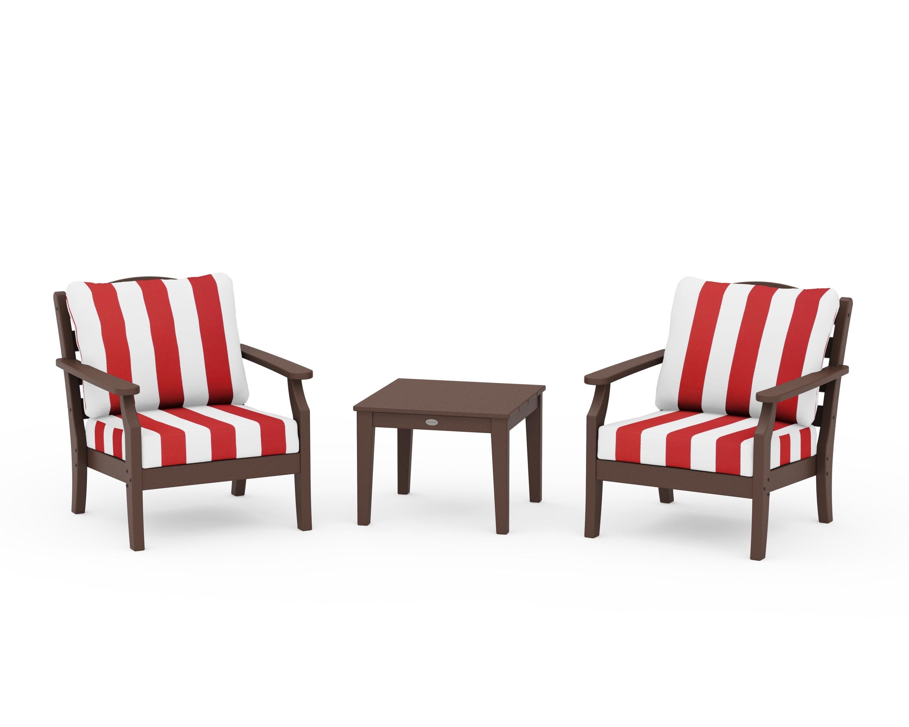 Draper James™ by POLYWOOD® Savannah 3-Piece Deep Seating Set in Mahogany / Cabana Stripe Crimson